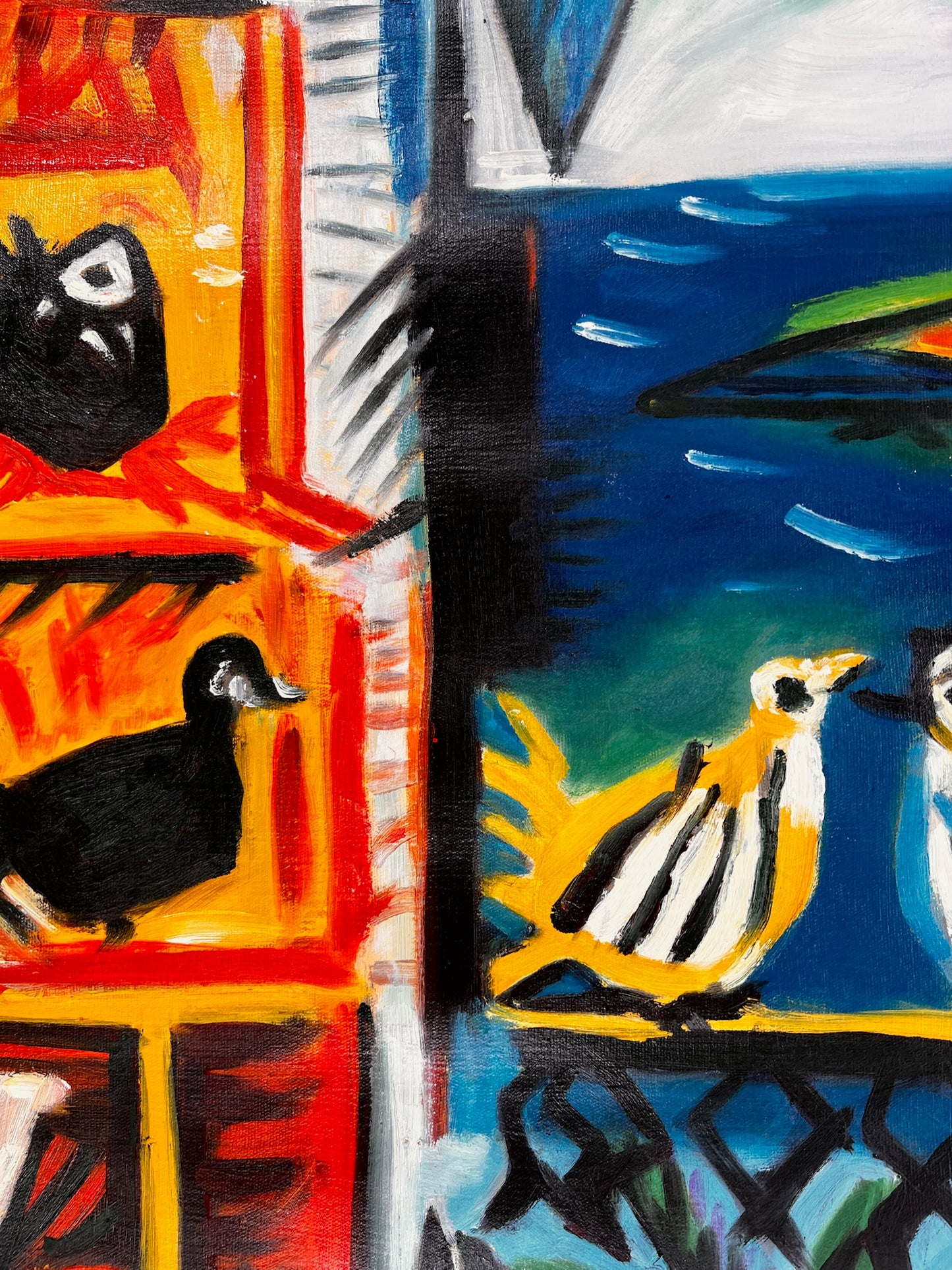 Côte d’Azur – Dipinto cubista a olio dipinto a mano su tela (60 × 80 cm)