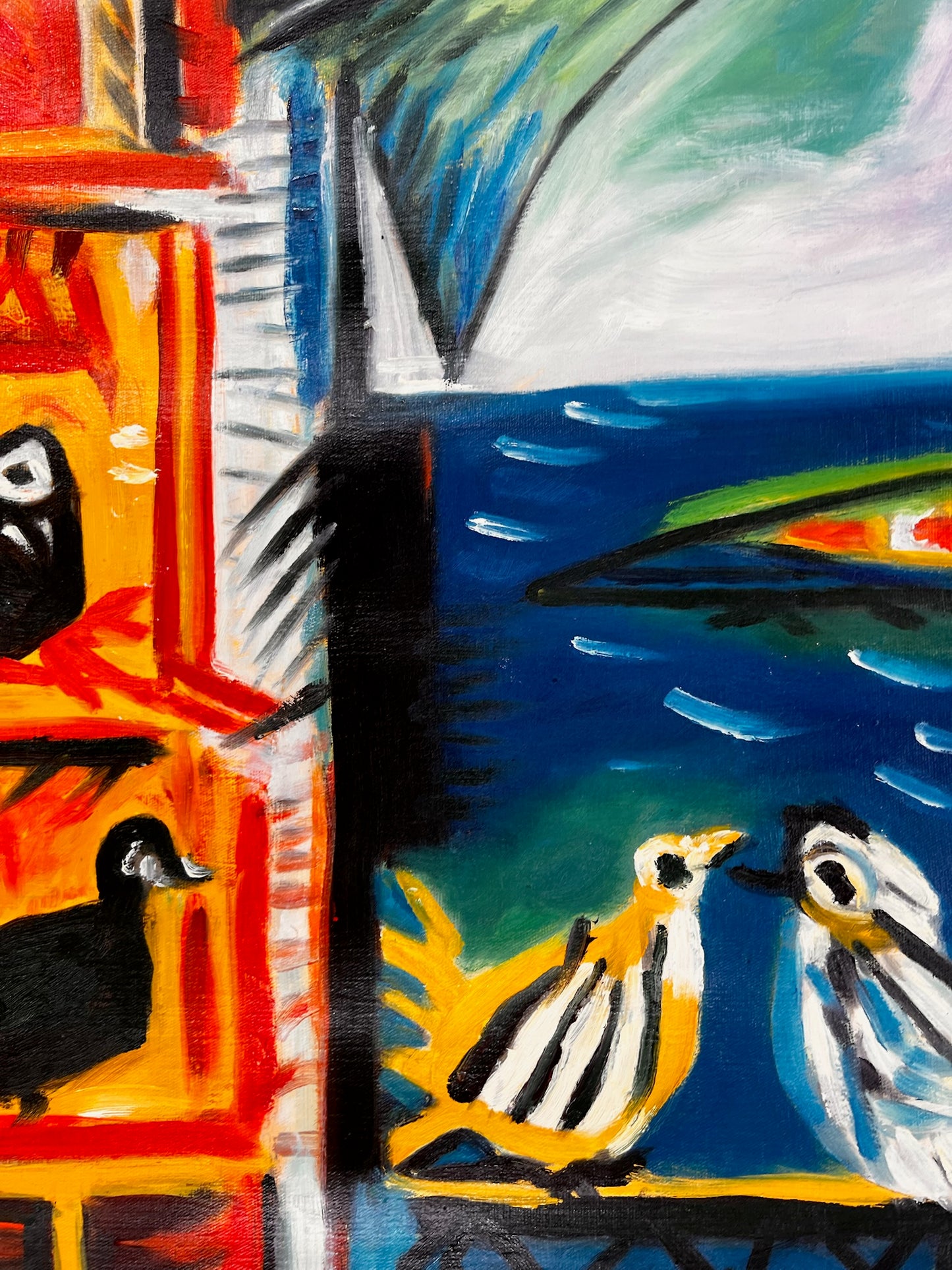 Côte d’Azur – Dipinto cubista a olio dipinto a mano su tela (60 × 80 cm)