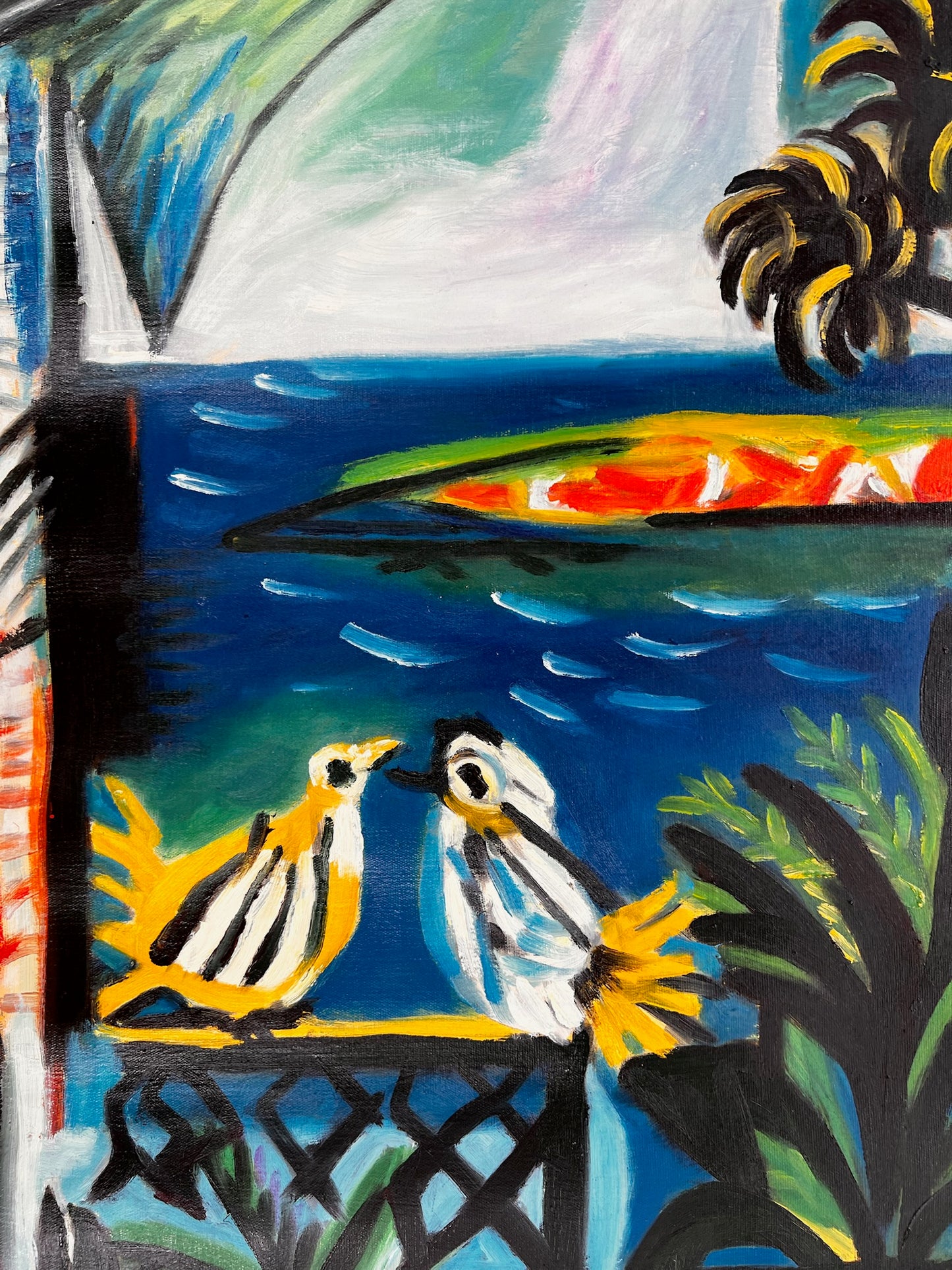 Côte d’Azur – Dipinto cubista a olio dipinto a mano su tela (60 × 80 cm)