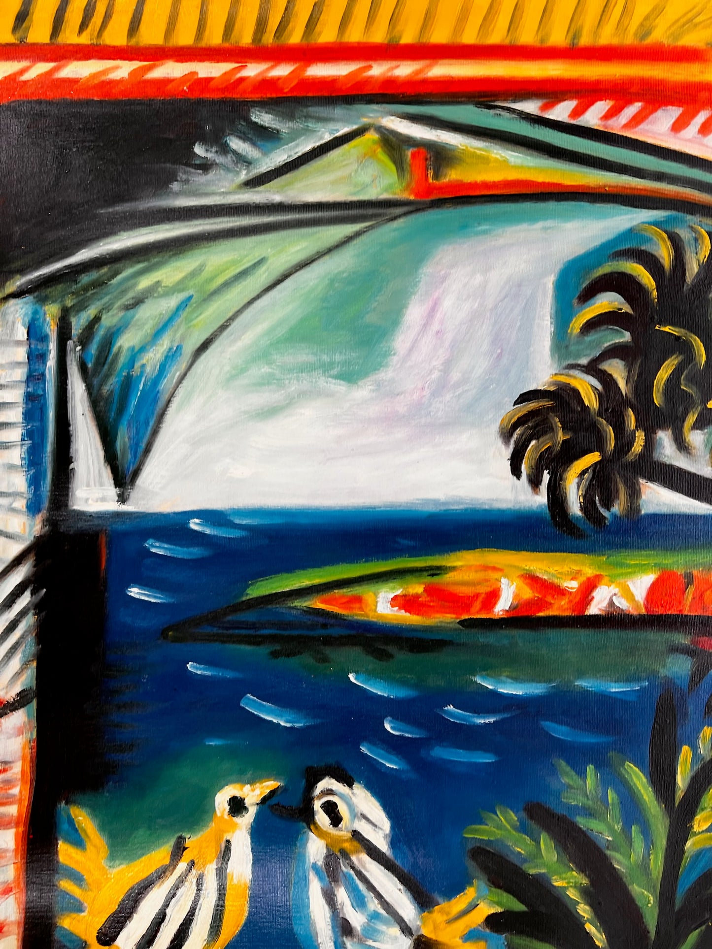 Côte d’Azur – Dipinto cubista a olio dipinto a mano su tela (60 × 80 cm)