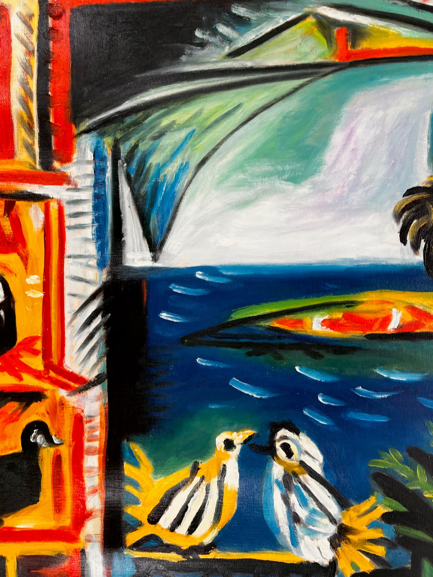 Côte d’Azur – Dipinto cubista a olio dipinto a mano su tela (60 × 80 cm)