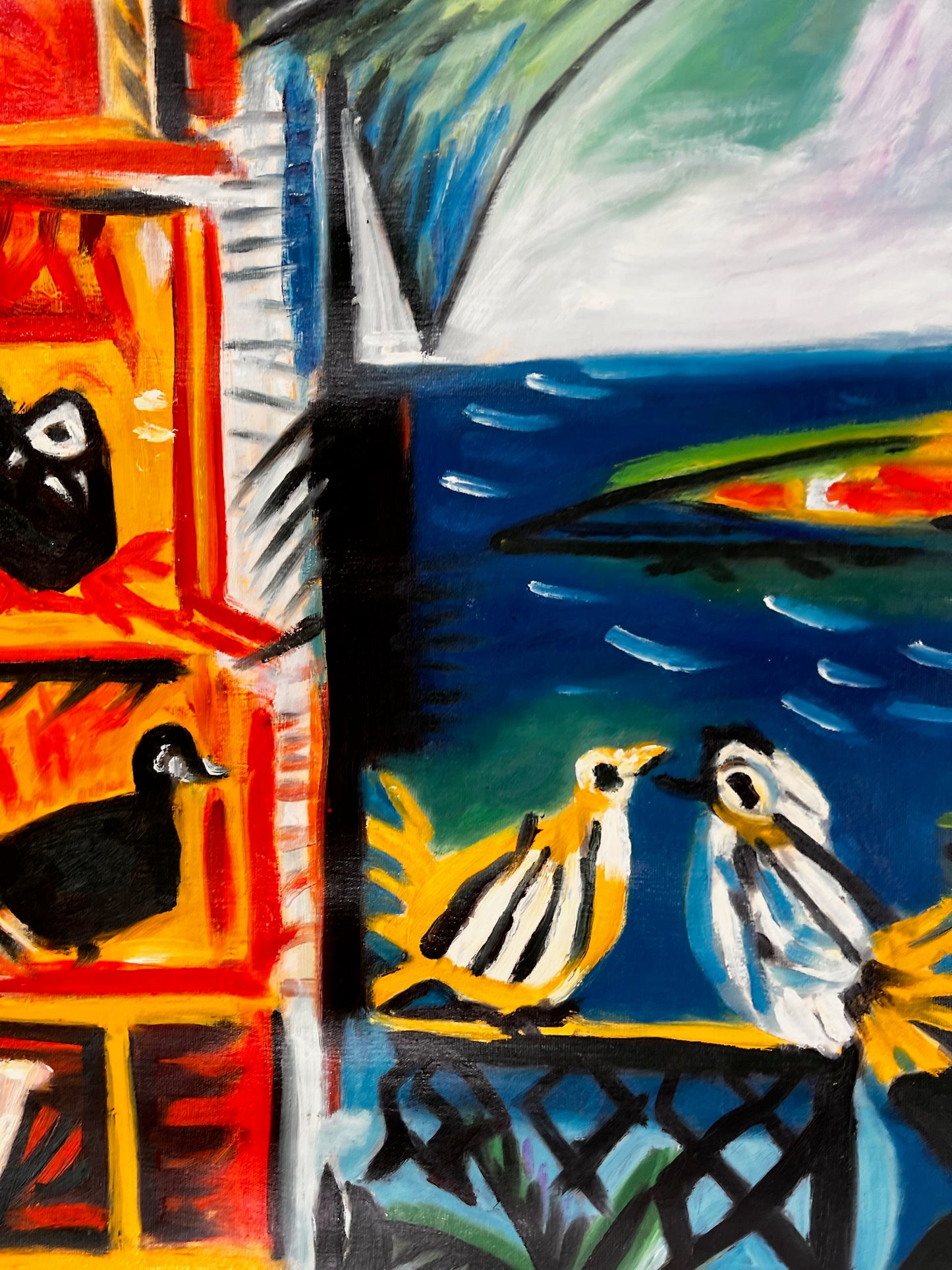 Côte d’Azur – Dipinto cubista a olio dipinto a mano su tela (60 × 80 cm)