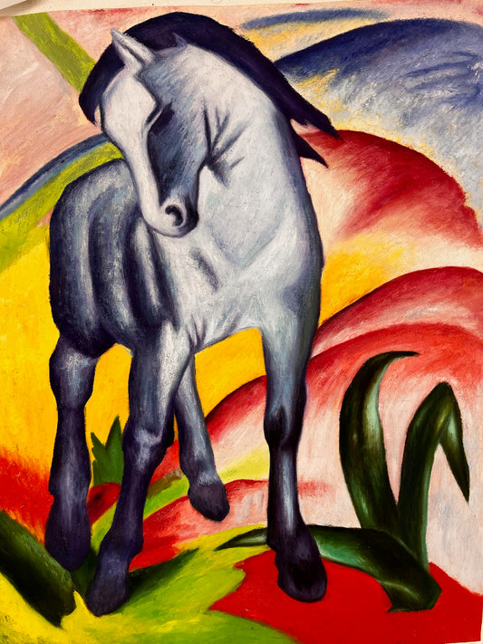 Cavallo Blu I – Dipinto espressionista a olio dipinto a mano su tela (64 × 80 cm)