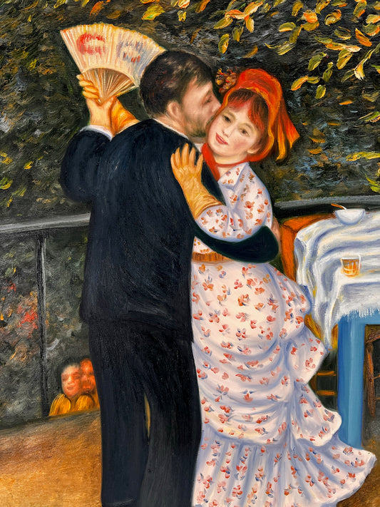 Danza a Bougival (da Pierre-Auguste Renoir) – Olio su tela impressionista dipinto a mano (60 × 80 cm, incorniciato)