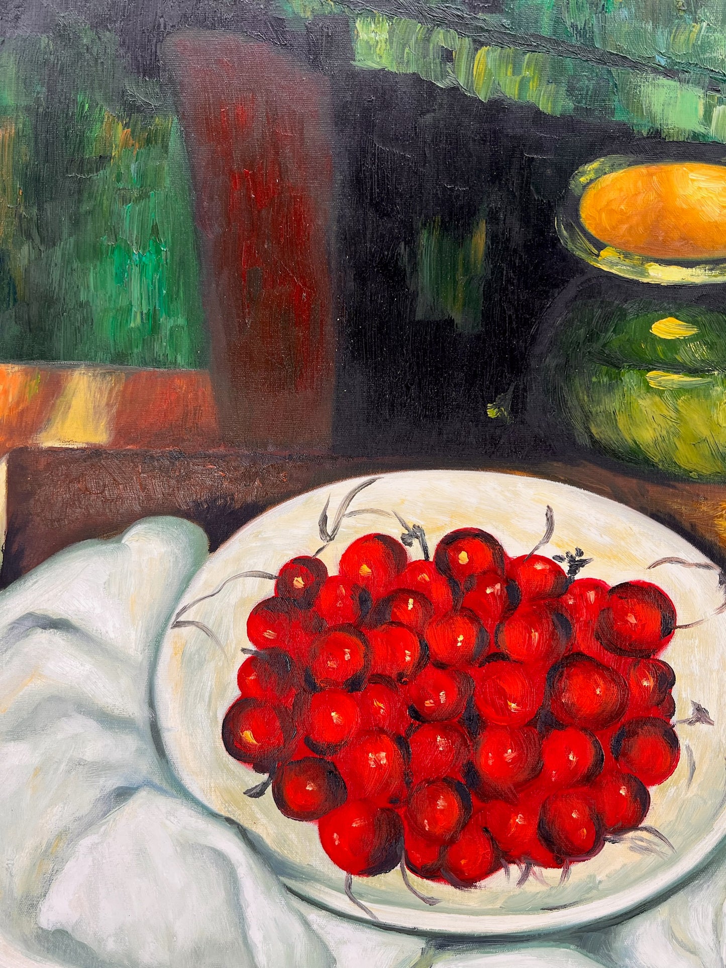Cézanne – Bacche e frutta – olio su tela dipinto a mano (164 × 80 cm) – incorniciato su tela