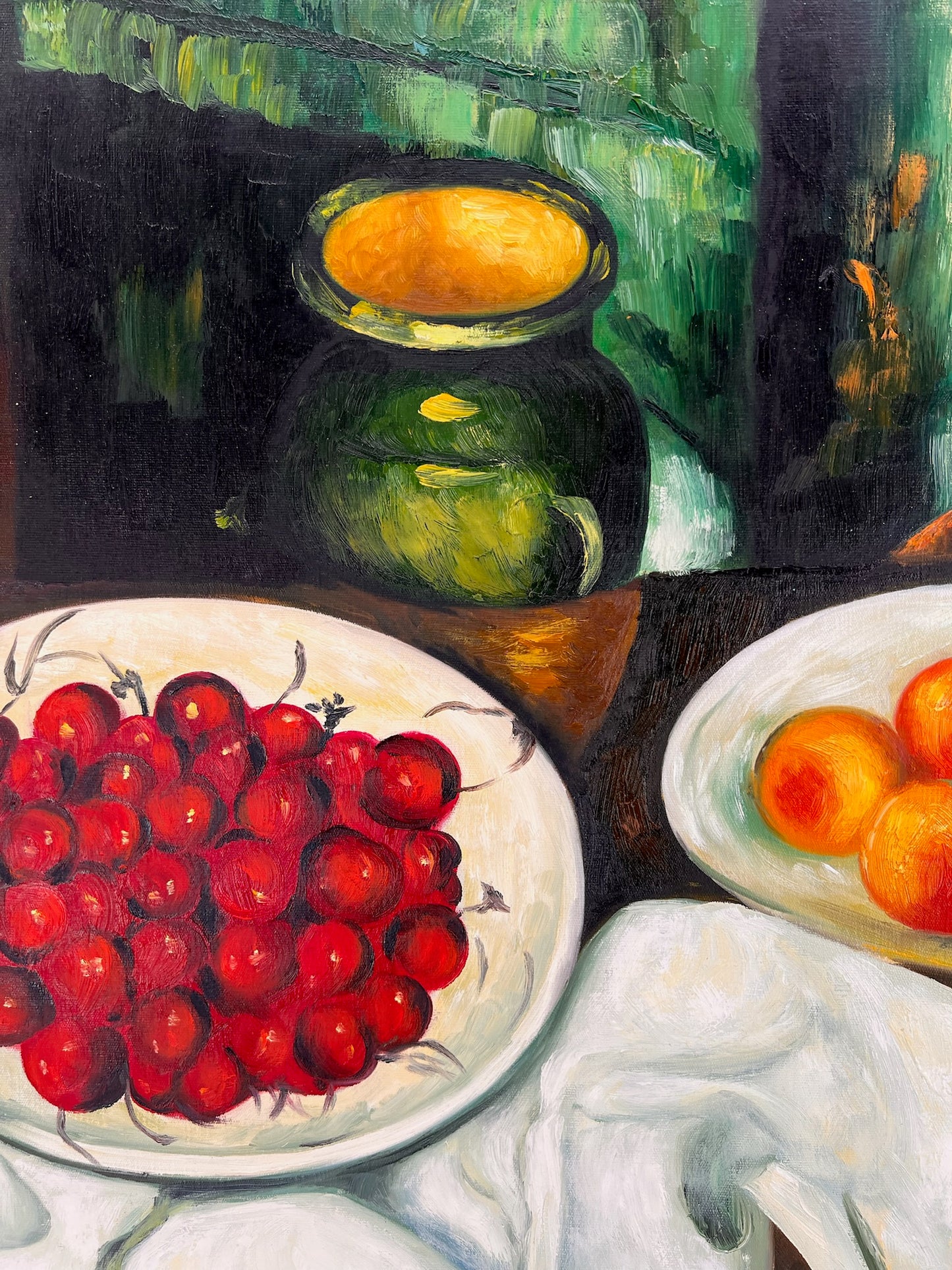 Cézanne – Bacche e frutta – olio su tela dipinto a mano (164 × 80 cm) – incorniciato su tela