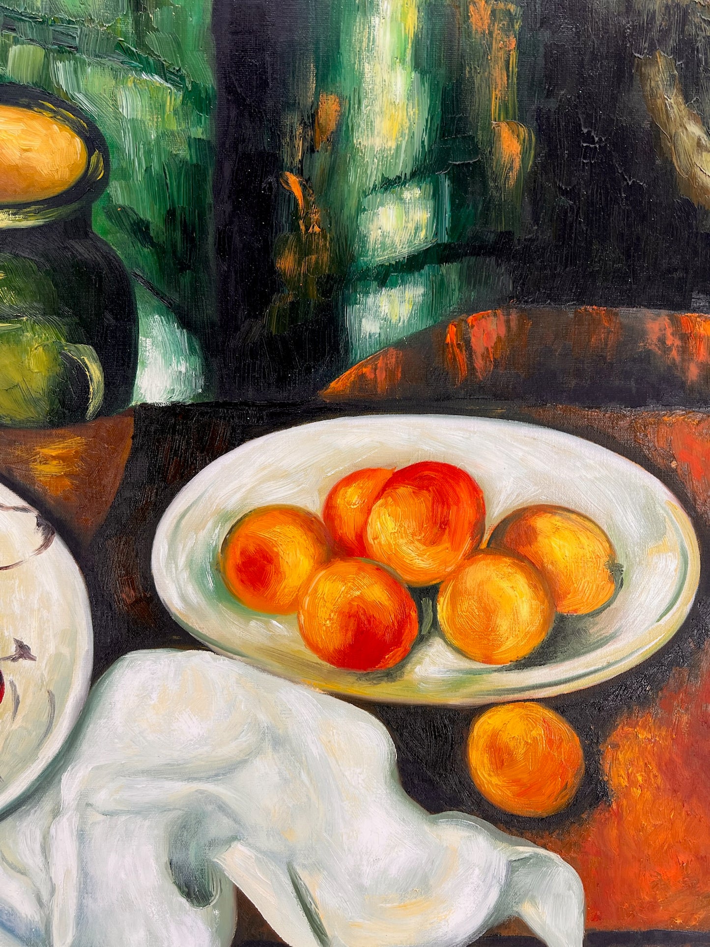 Cézanne – Bacche e frutta – olio su tela dipinto a mano (164 × 80 cm) – incorniciato su tela