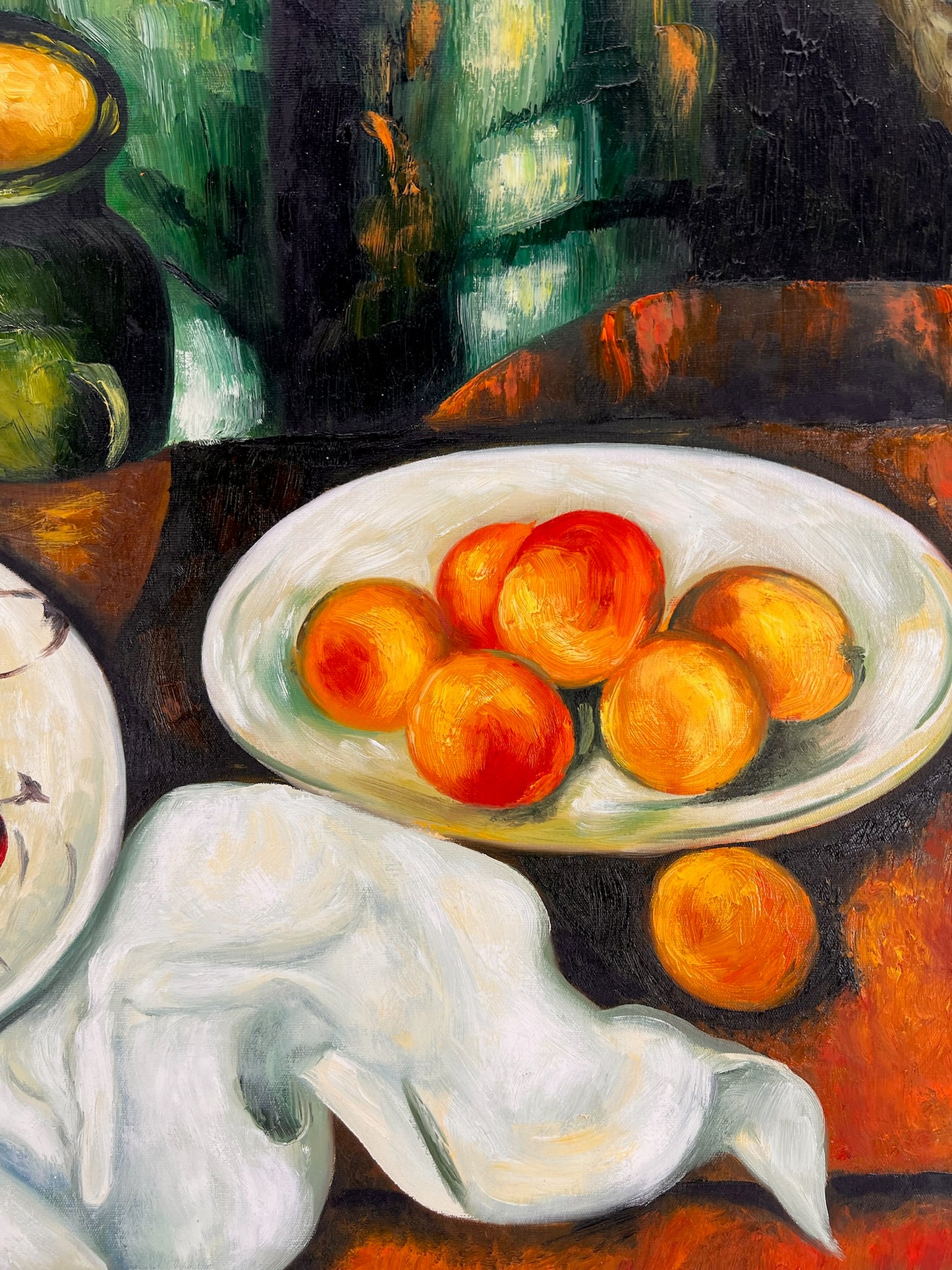Cézanne – Bacche e frutta – olio su tela dipinto a mano (164 × 80 cm) – incorniciato su tela