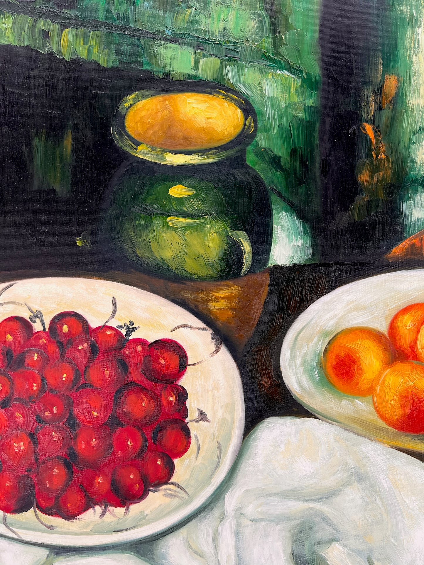 Cézanne – Bacche e frutta – olio su tela dipinto a mano (164 × 80 cm) – incorniciato su tela