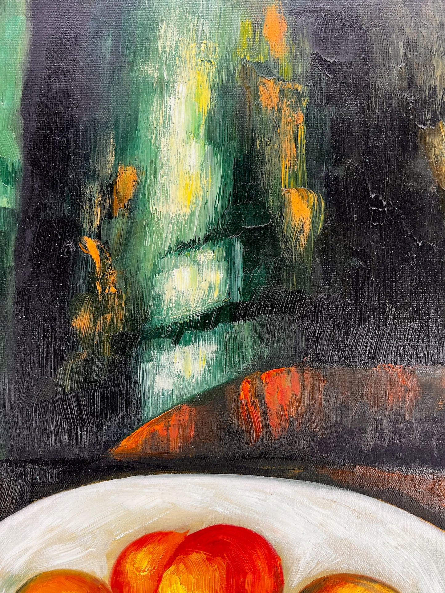 Cézanne – Bacche e frutta – olio su tela dipinto a mano (164 × 80 cm) – incorniciato su tela