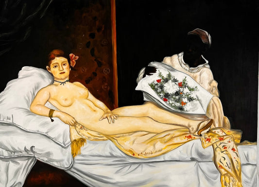 Olympia – Pittura ad olio realistica dipinta a mano su tela (64 × 80 cm)