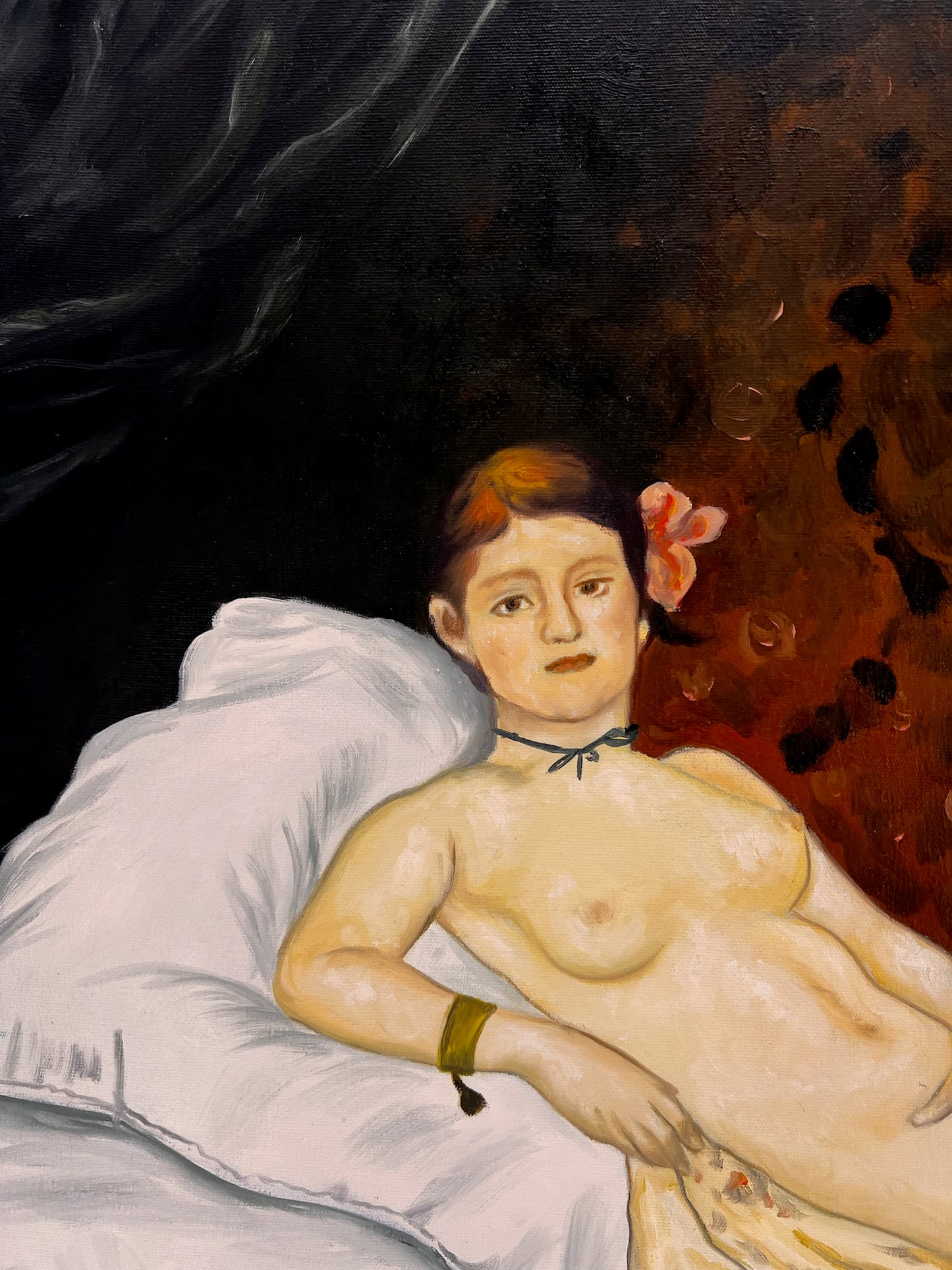Olympia – Pittura ad olio realistica dipinta a mano su tela (64 × 80 cm)