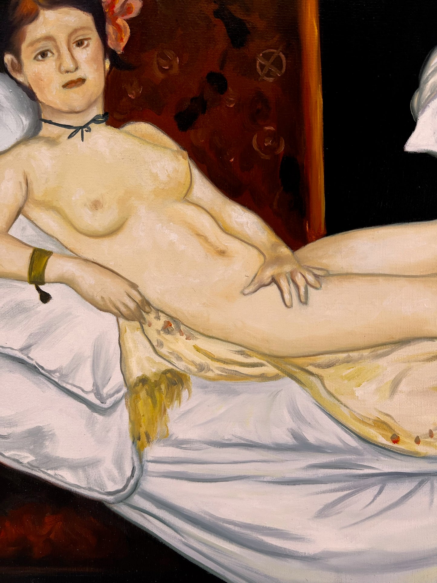 Olympia – Pittura ad olio realistica dipinta a mano su tela (64 × 80 cm)