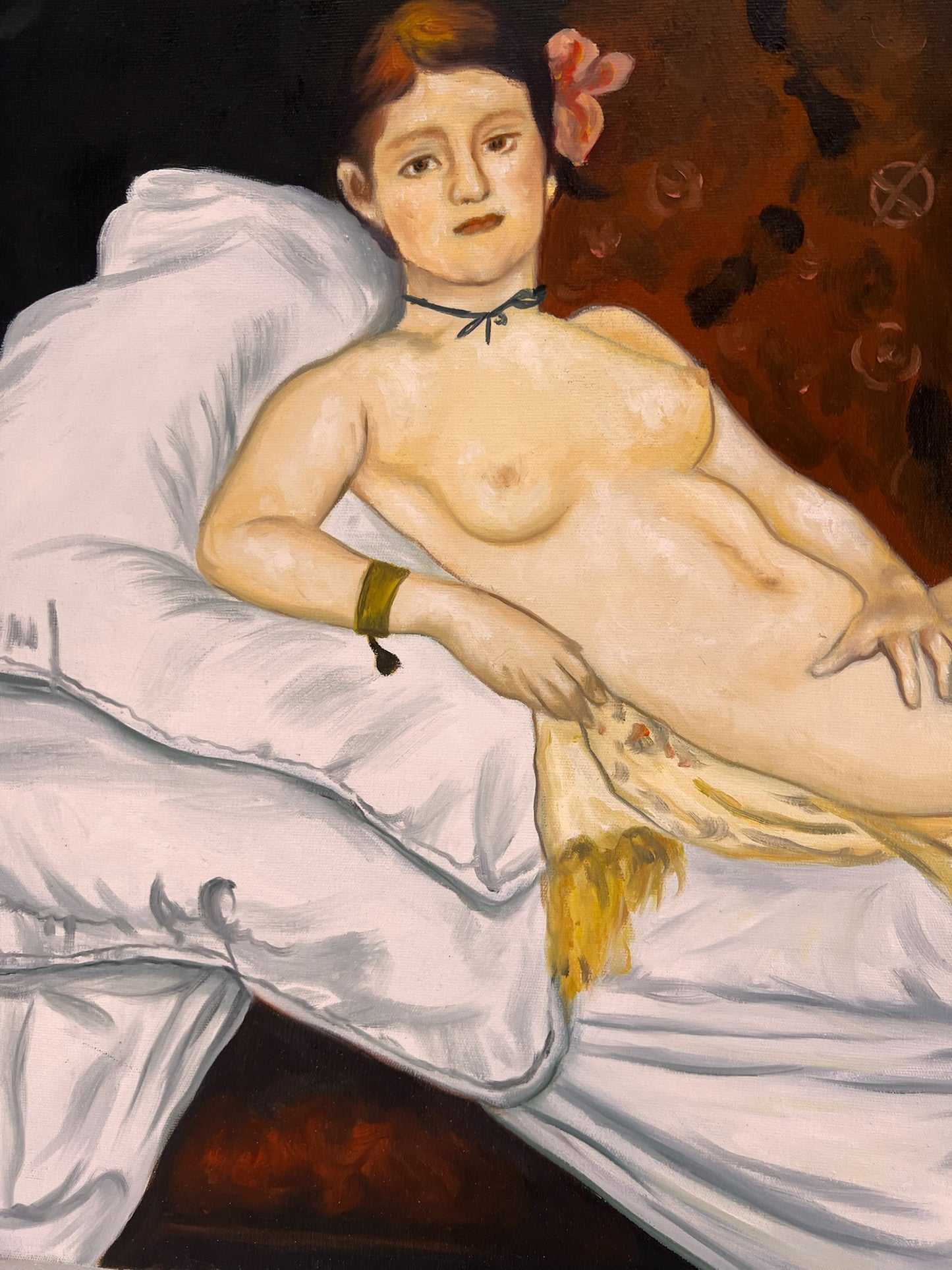 Olympia – Pittura ad olio realistica dipinta a mano su tela (64 × 80 cm)