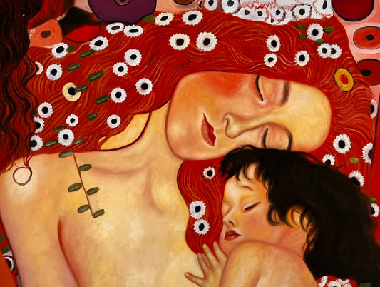 Mutter und Kind – Pittura ad olio simbolista dipinta a mano su tela (60 × 80 cm)