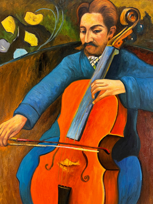 Ritratto di un Violoncellista – Dipinto a Olio Post-Impressionista Dipinto a Mano su Tela (60 × 80 cm)