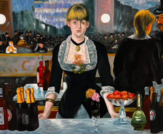 Un Bar aux Folies-Bergère – Dipinto ad olio impressionista dipinto a mano su tela (64 × 80 cm)