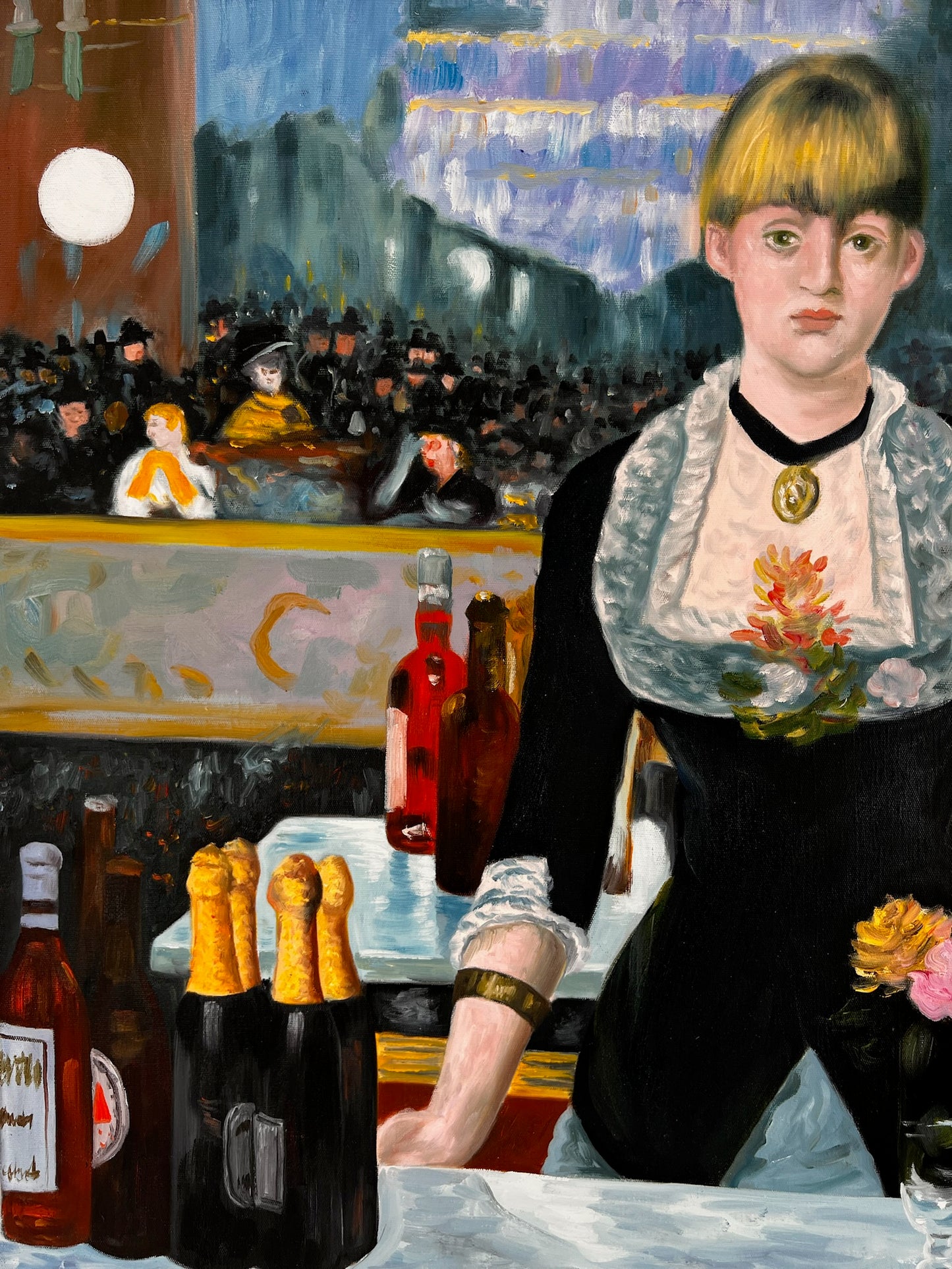 Un Bar aux Folies-Bergère – Dipinto ad olio impressionista dipinto a mano su tela (64 × 80 cm)