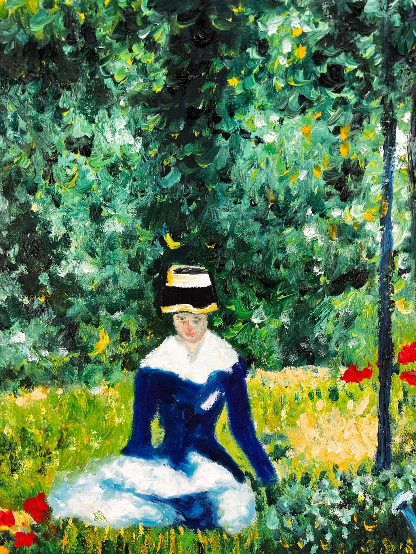 Donna nel Giardino (dopo Édouard Manet) – Olio Impressionista Dipinto a Mano su Tela (60 × 80 cm)