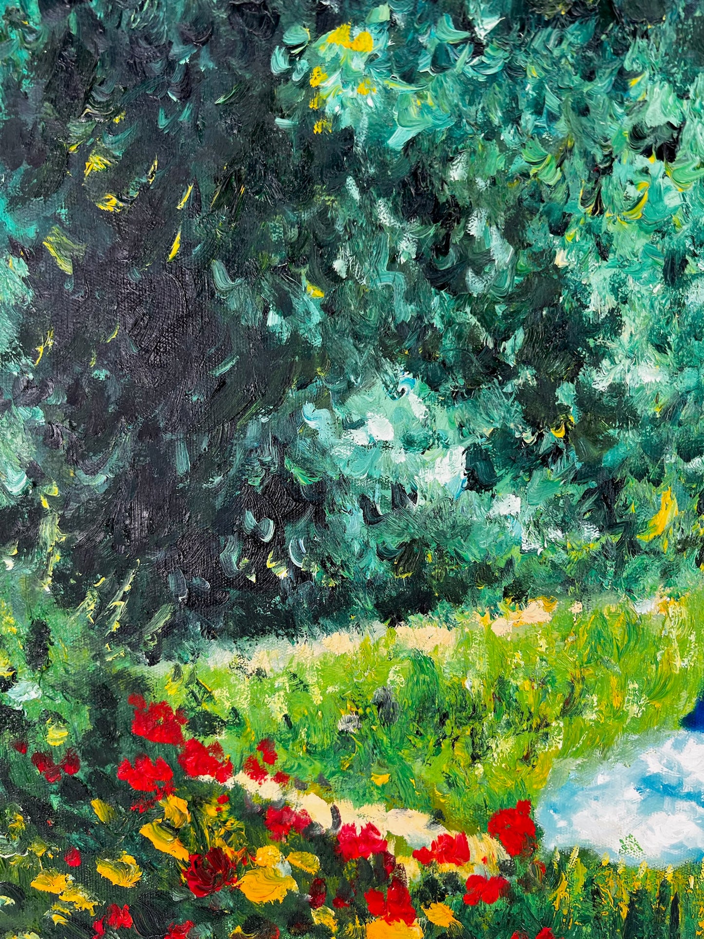 Donna nel Giardino (dopo Édouard Manet) – Olio Impressionista Dipinto a Mano su Tela (60 × 80 cm)