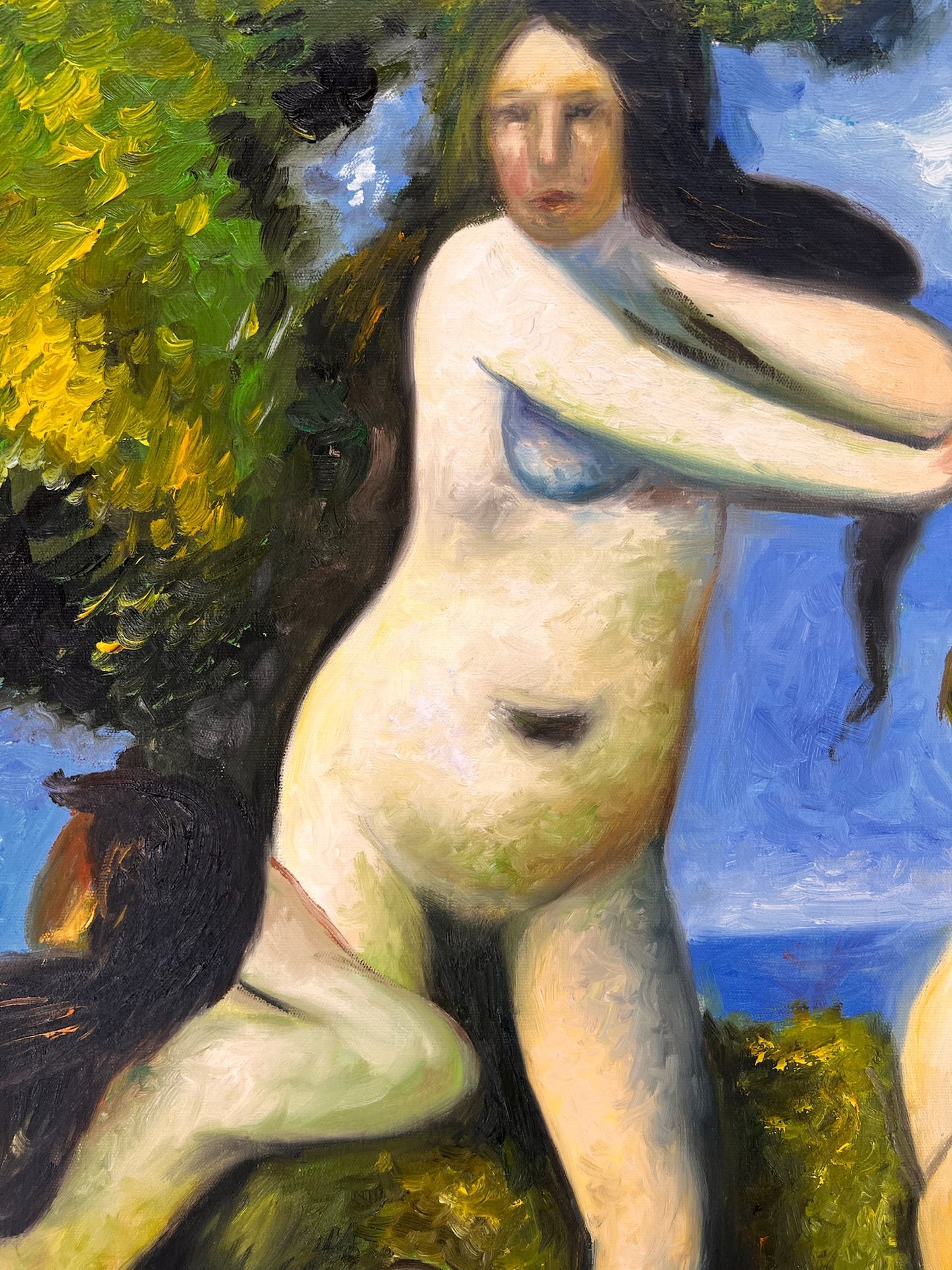 Bagnanti (da Paul Cézanne) – Olio su tela post-impressionista dipinto a mano (64 × 80 cm)