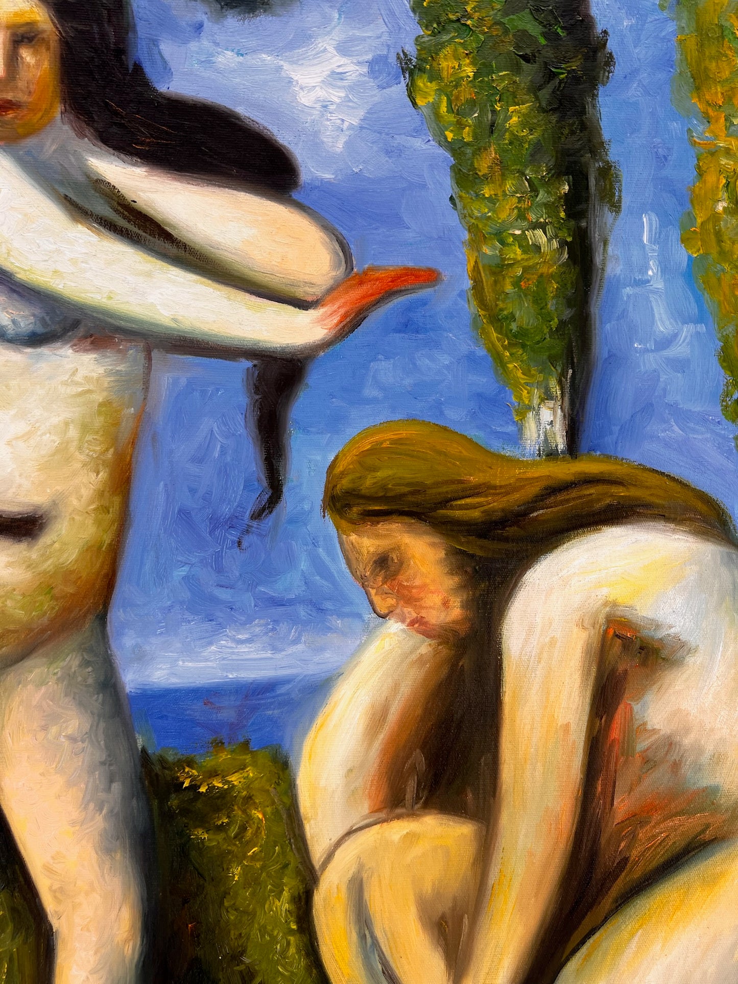 Bagnanti (da Paul Cézanne) – Olio su tela post-impressionista dipinto a mano (64 × 80 cm)