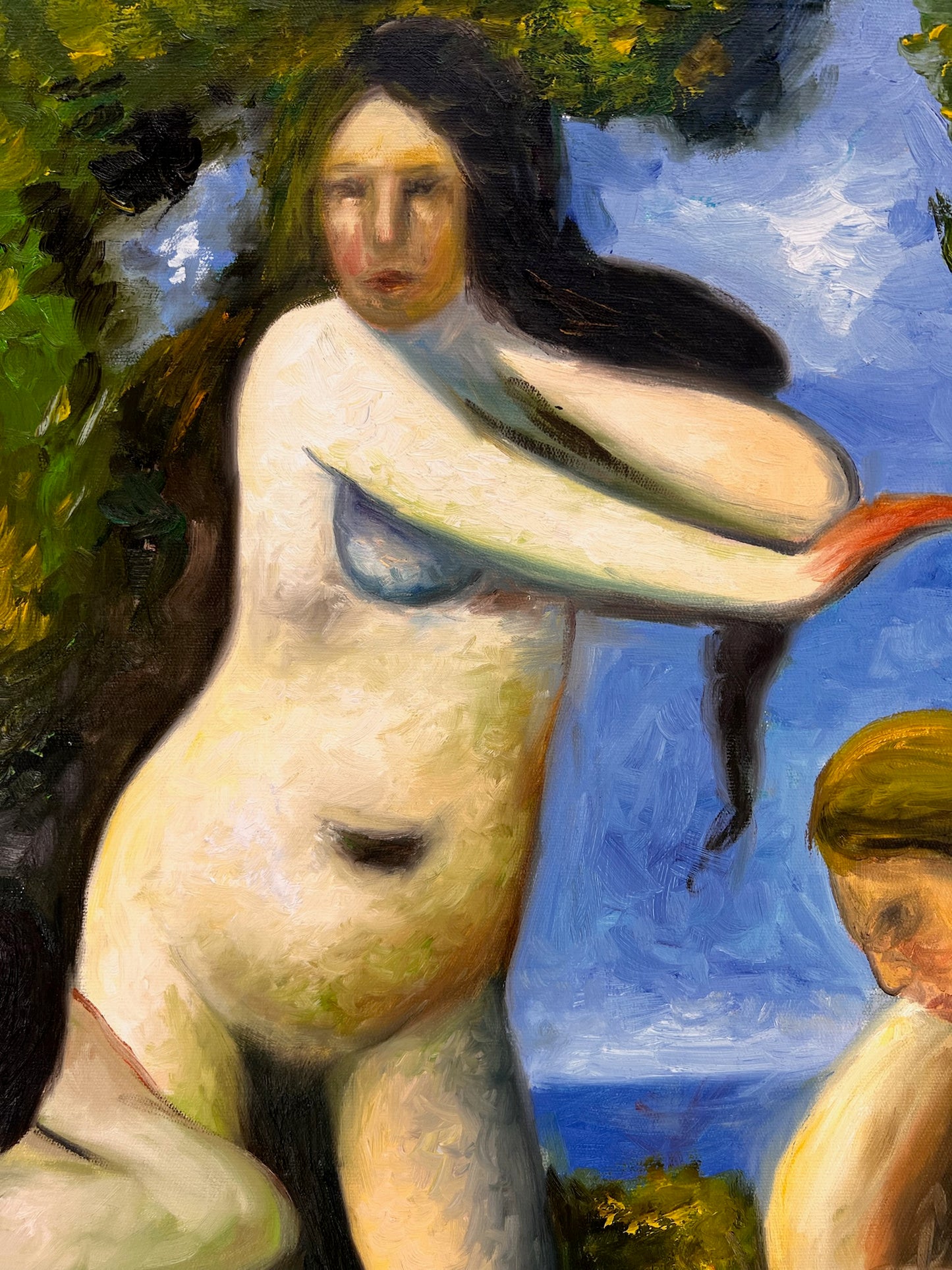 Bagnanti (da Paul Cézanne) – Olio su tela post-impressionista dipinto a mano (64 × 80 cm)