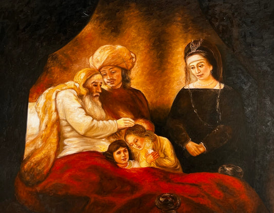 Giacobbe benedice i figli di Giuseppe (da Rembrandt van Rijn) – Olio su tela barocco dipinto a mano (64 × 80 cm)