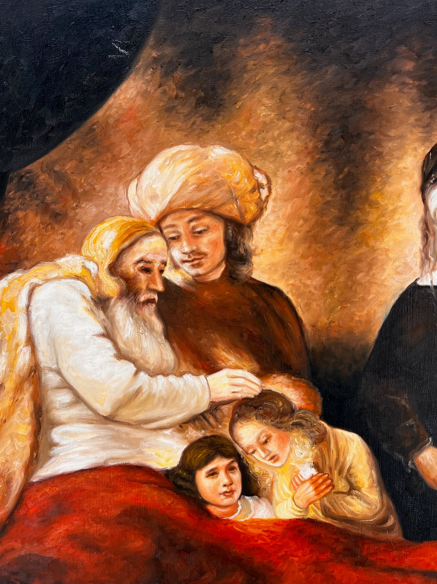 Giacobbe benedice i figli di Giuseppe (da Rembrandt van Rijn) – Olio su tela barocco dipinto a mano (64 × 80 cm)