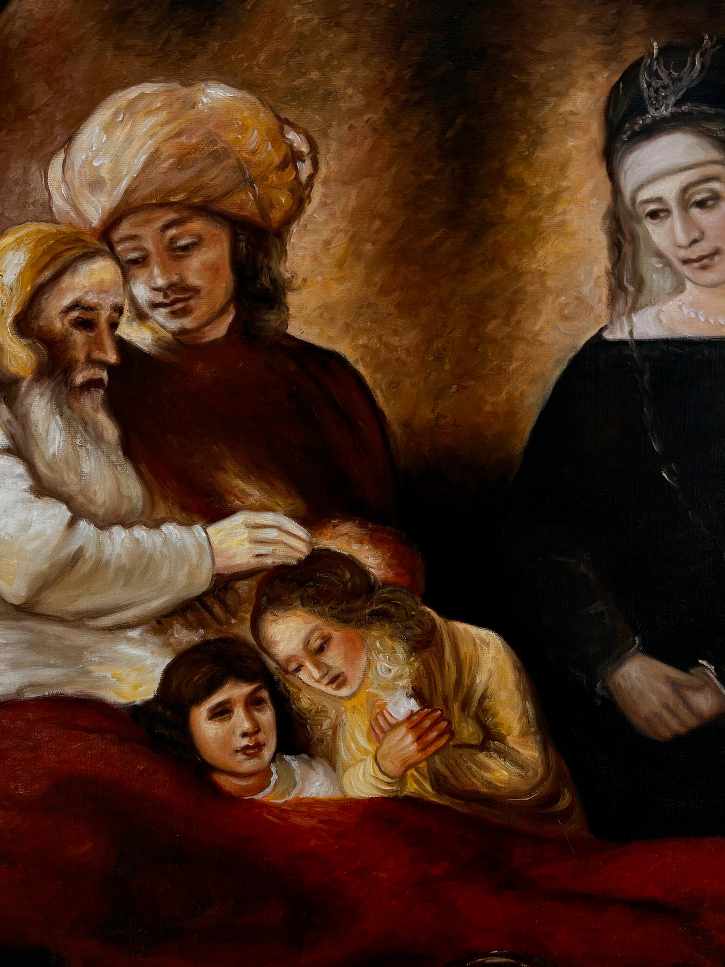 Giacobbe benedice i figli di Giuseppe (da Rembrandt van Rijn) – Olio su tela barocco dipinto a mano (64 × 80 cm)