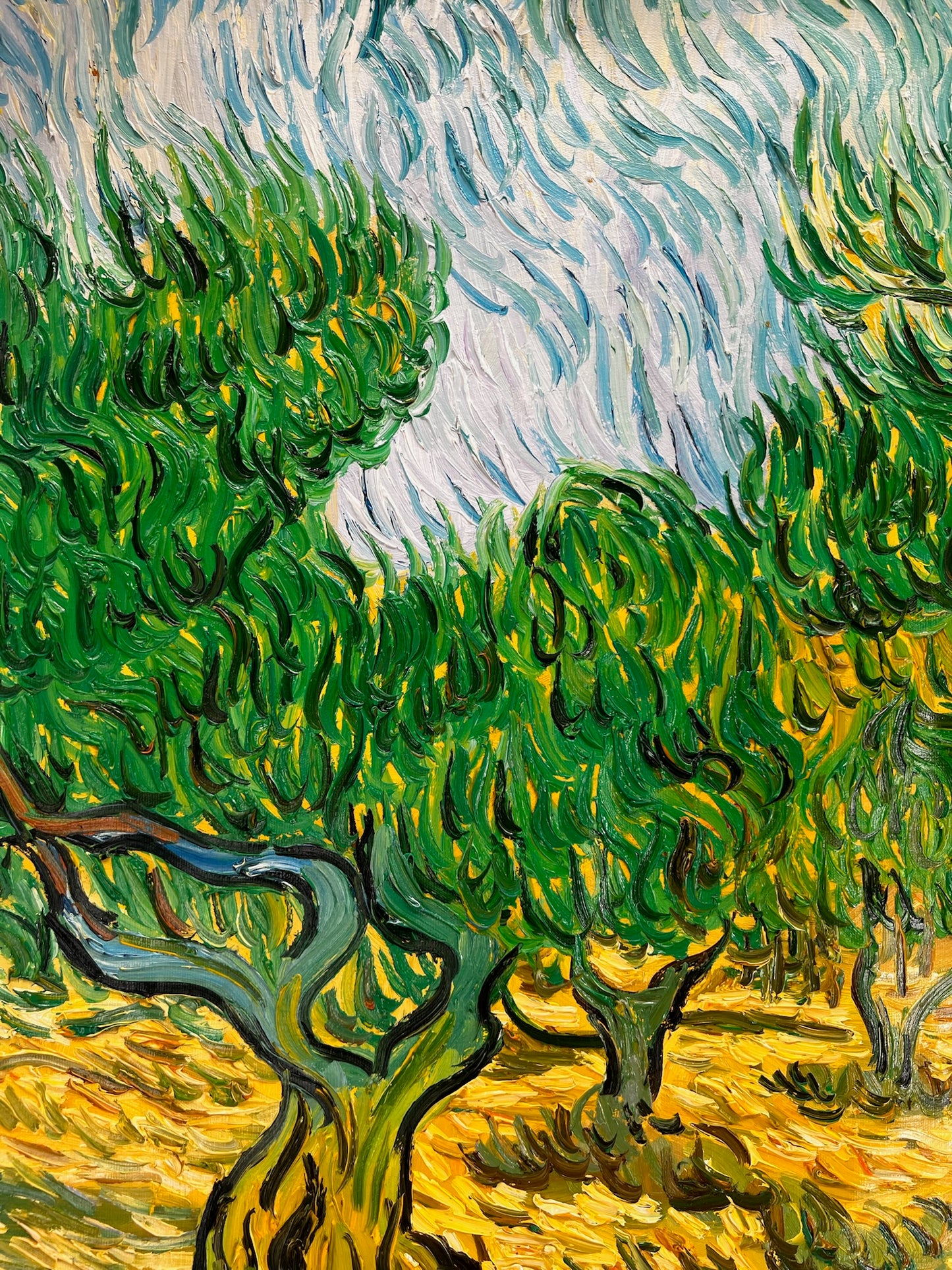 Uliveto (ispirato a Vincent van Gogh) – Pittura ad olio post-impressionista dipinta a mano su tela (70 × 100 cm)