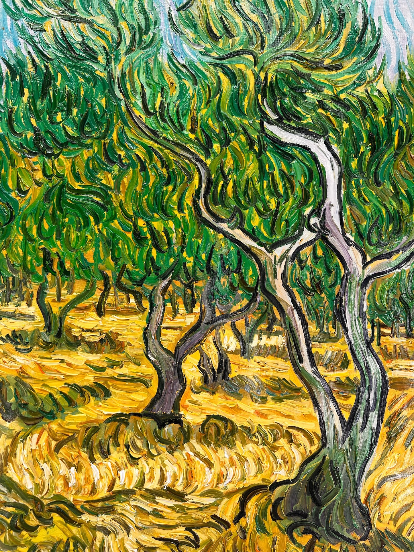 Uliveto (ispirato a Vincent van Gogh) – Pittura ad olio post-impressionista dipinta a mano su tela (70 × 100 cm)