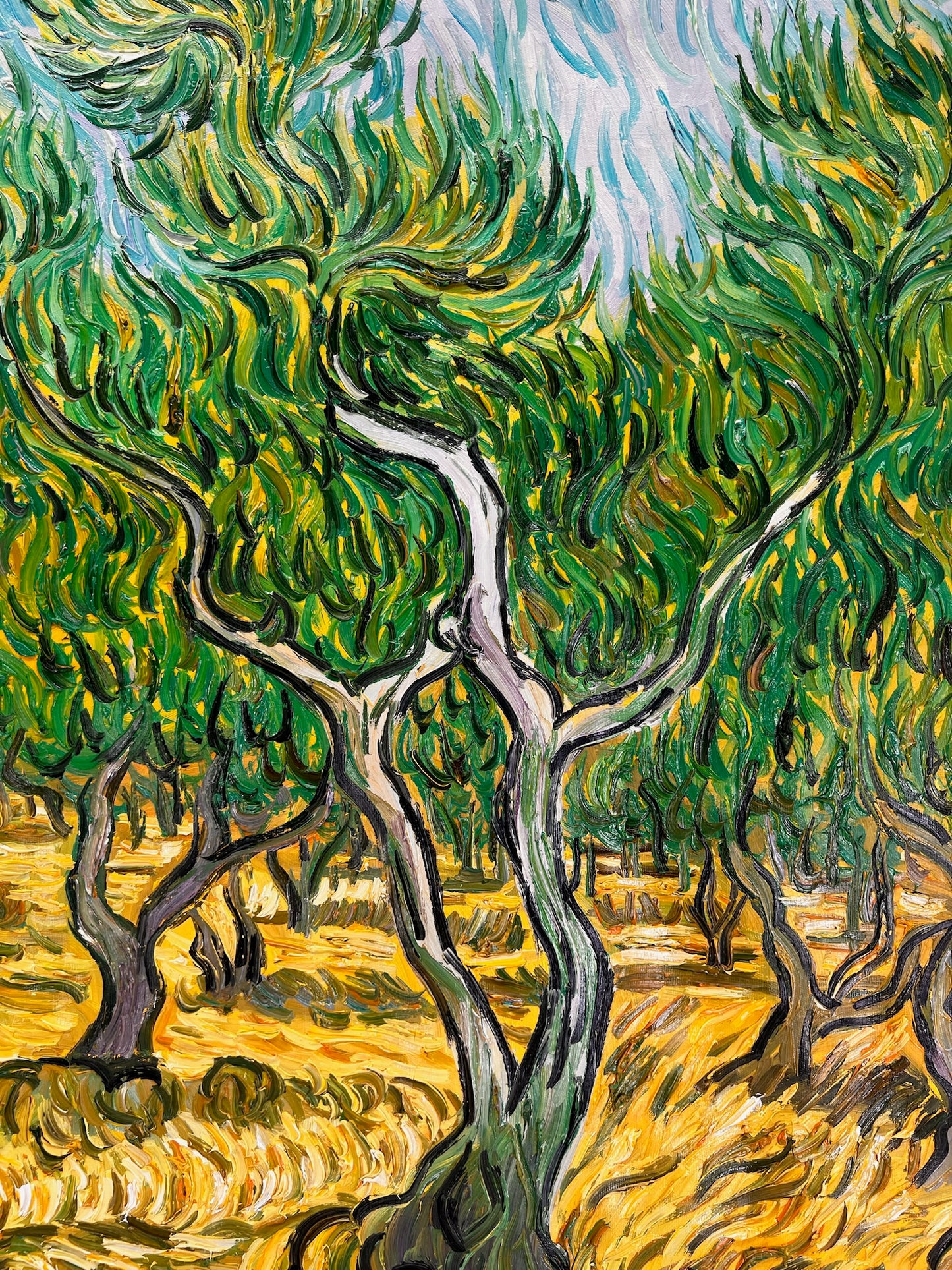 Uliveto (ispirato a Vincent van Gogh) – Pittura ad olio post-impressionista dipinta a mano su tela (70 × 100 cm)