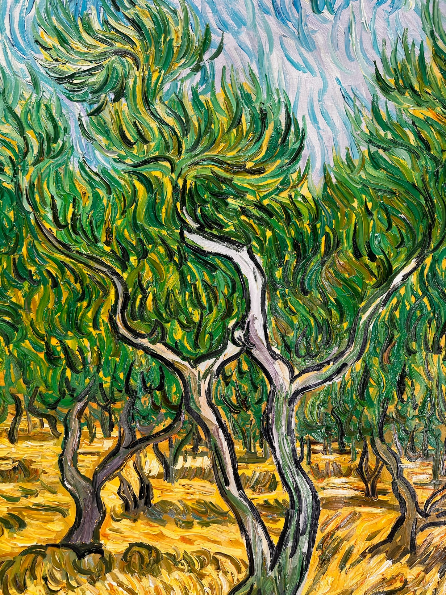 Uliveto (ispirato a Vincent van Gogh) – Pittura ad olio post-impressionista dipinta a mano su tela (70 × 100 cm)