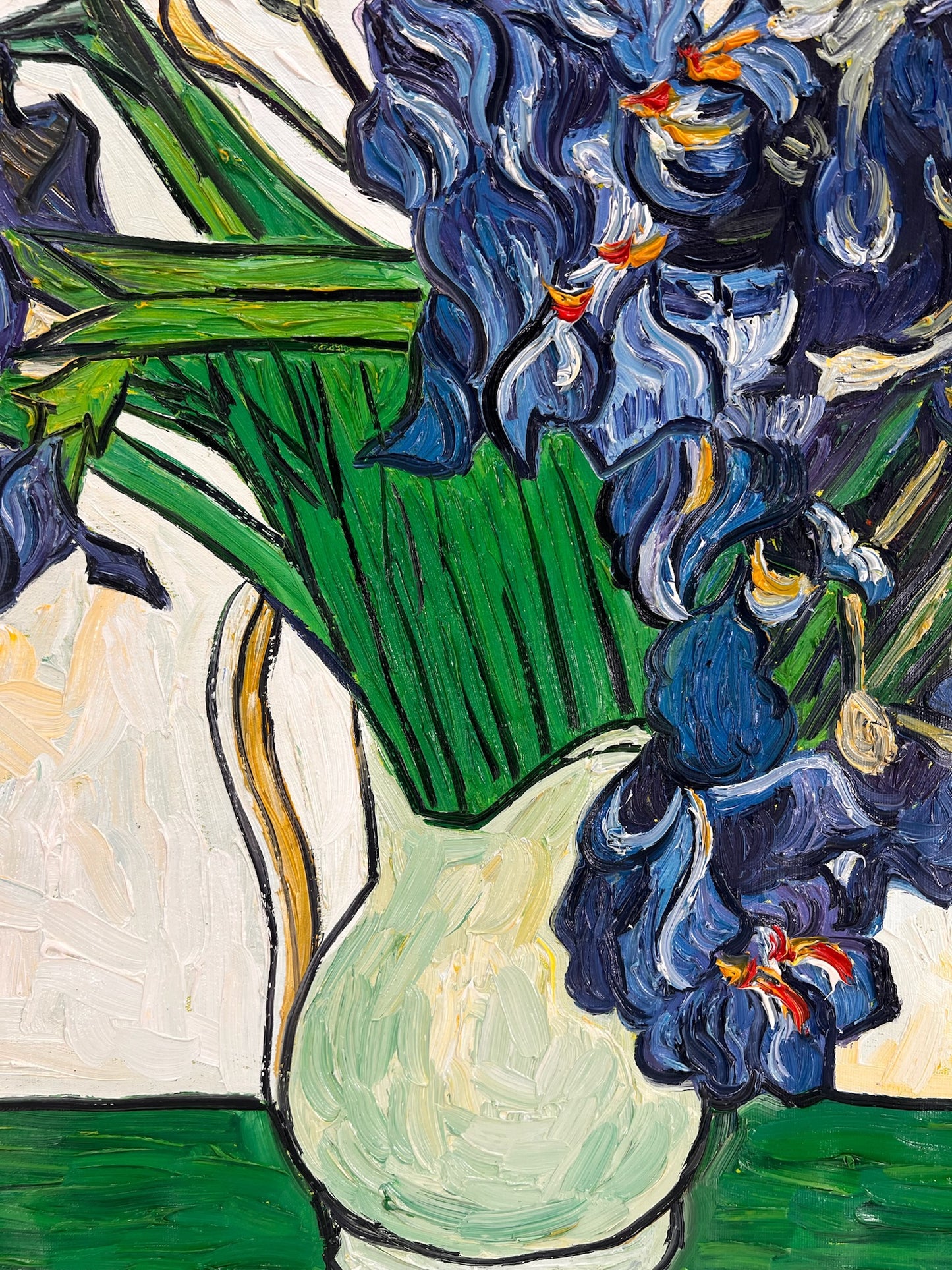 Vaso con iris (di Vincent van Gogh) – Dipinto a olio post-impressionista dipinto a mano su tela (73 × 92,5 cm)