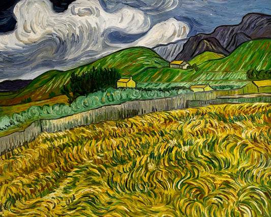 Dipinto ad olio dipinto a mano di Van Gogh: Paesaggio dietro l'ospedale Saint-Paul (70 × 88,1 cm tela arrotolata)