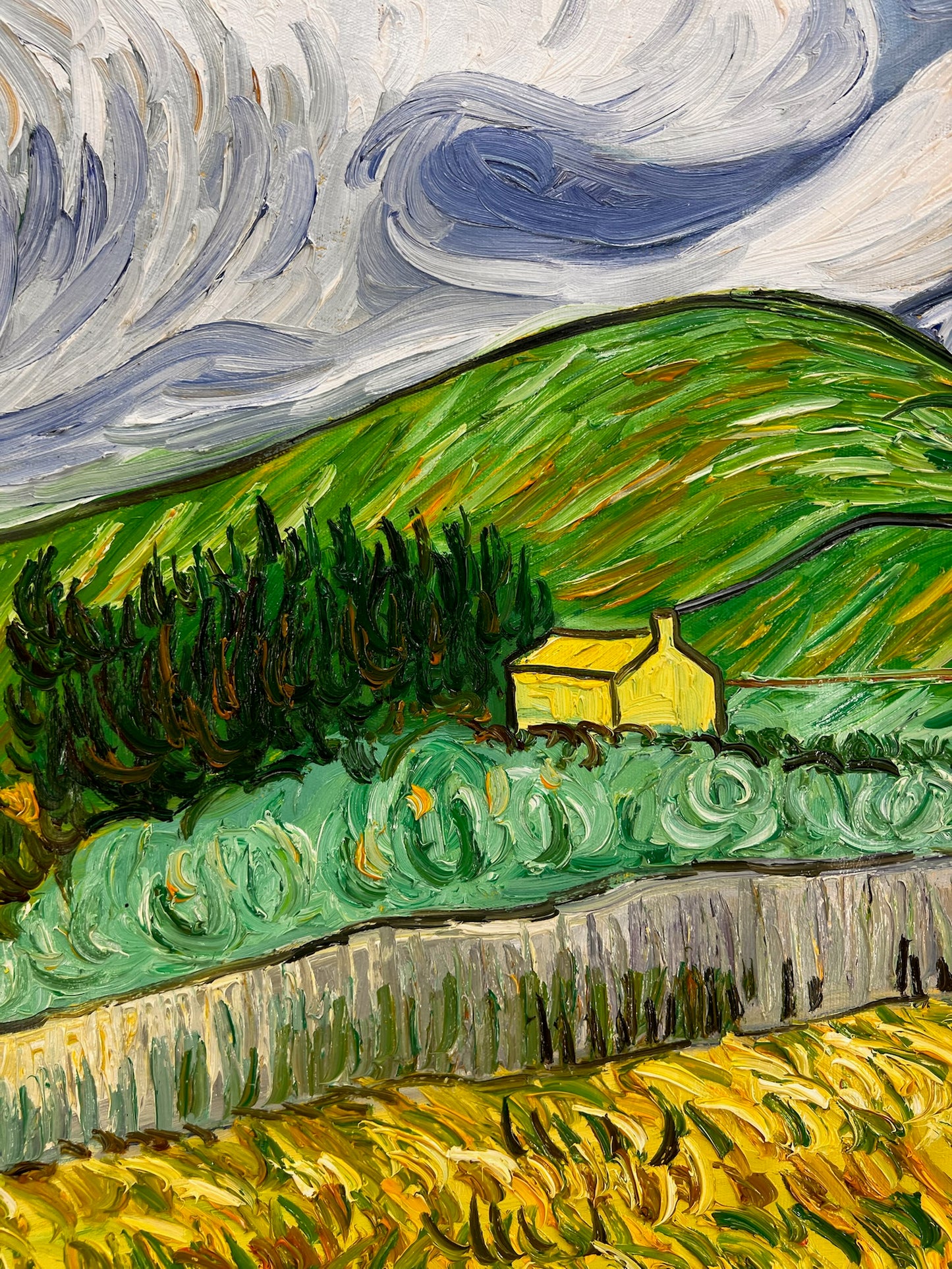 Dipinto ad olio dipinto a mano di Van Gogh: Paesaggio dietro l'ospedale Saint-Paul (70 × 88,1 cm tela arrotolata)