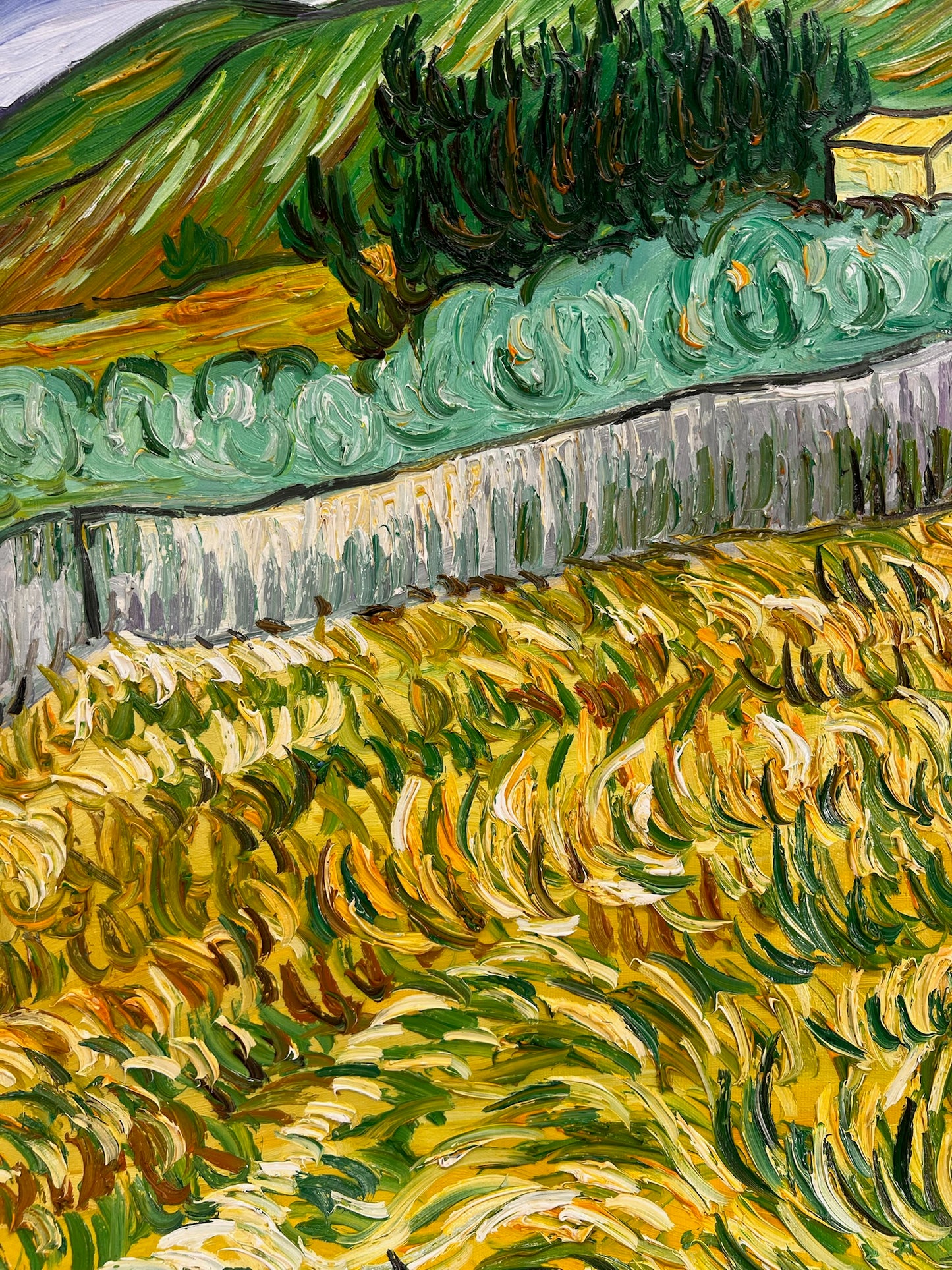 Dipinto ad olio dipinto a mano di Van Gogh: Paesaggio dietro l'ospedale Saint-Paul (70 × 88,1 cm tela arrotolata)