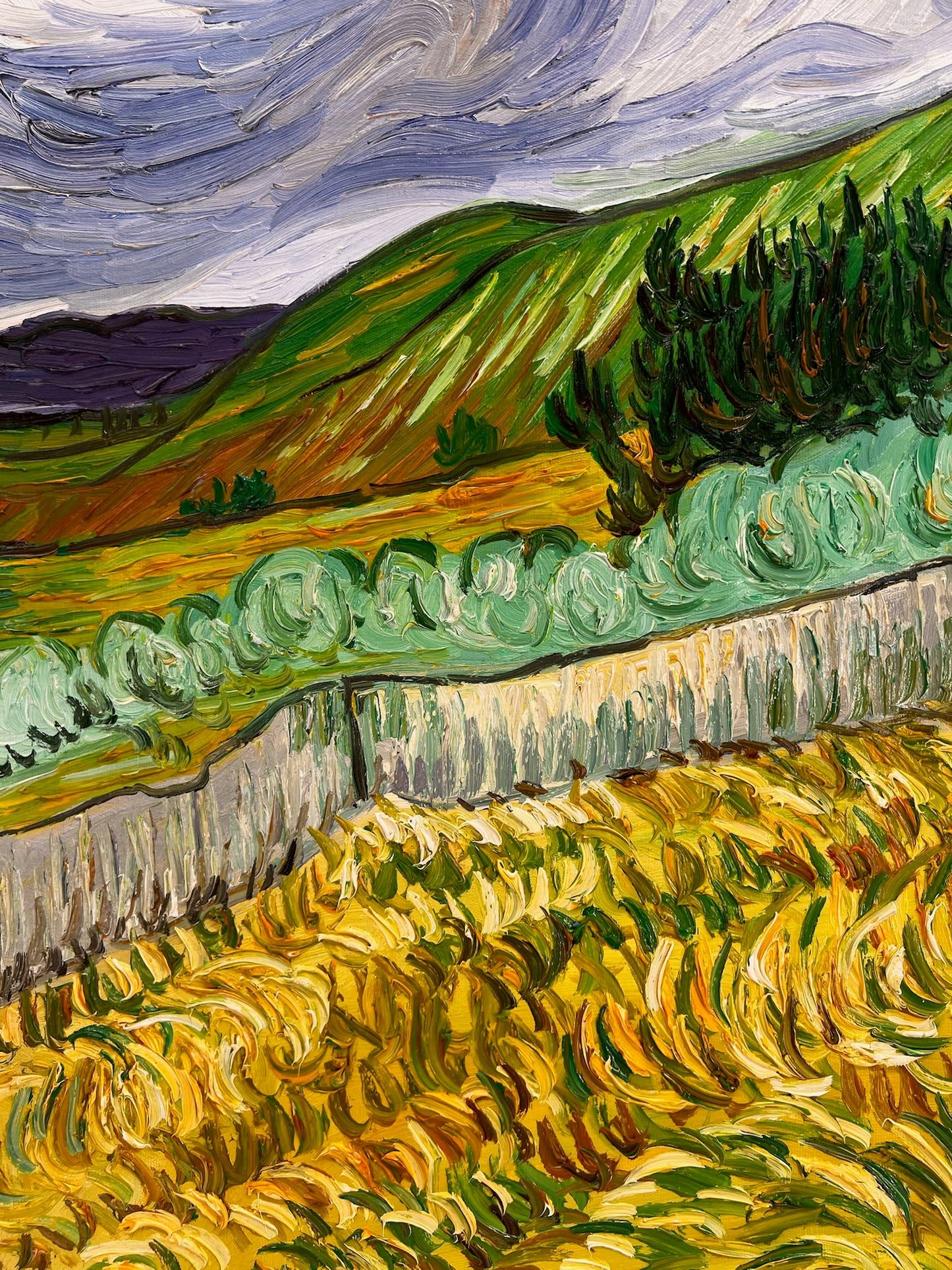 Dipinto ad olio dipinto a mano di Van Gogh: Paesaggio dietro l'ospedale Saint-Paul (70 × 88,1 cm tela arrotolata)