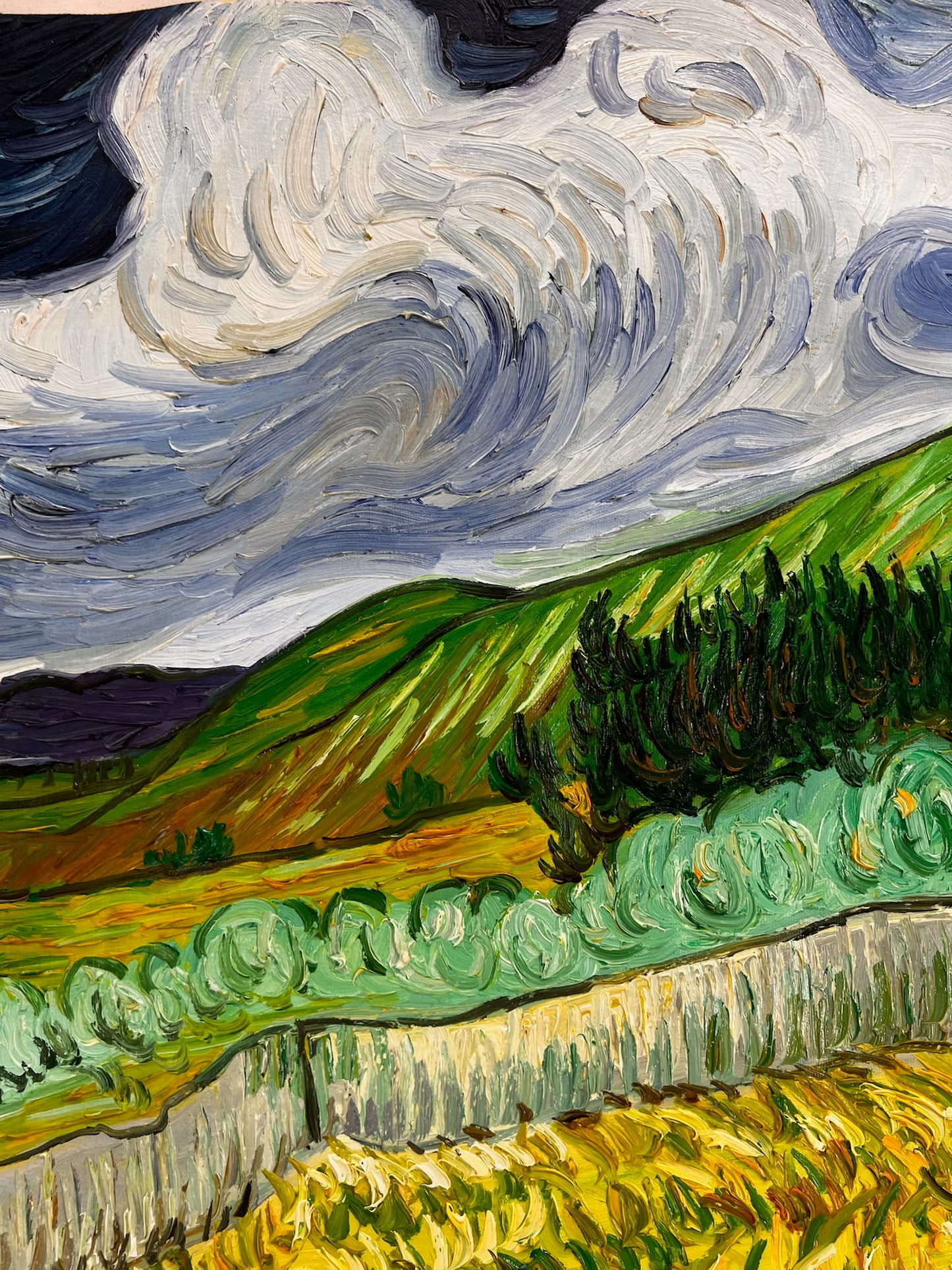 Dipinto ad olio dipinto a mano di Van Gogh: Paesaggio dietro l'ospedale Saint-Paul (70 × 88,1 cm tela arrotolata)