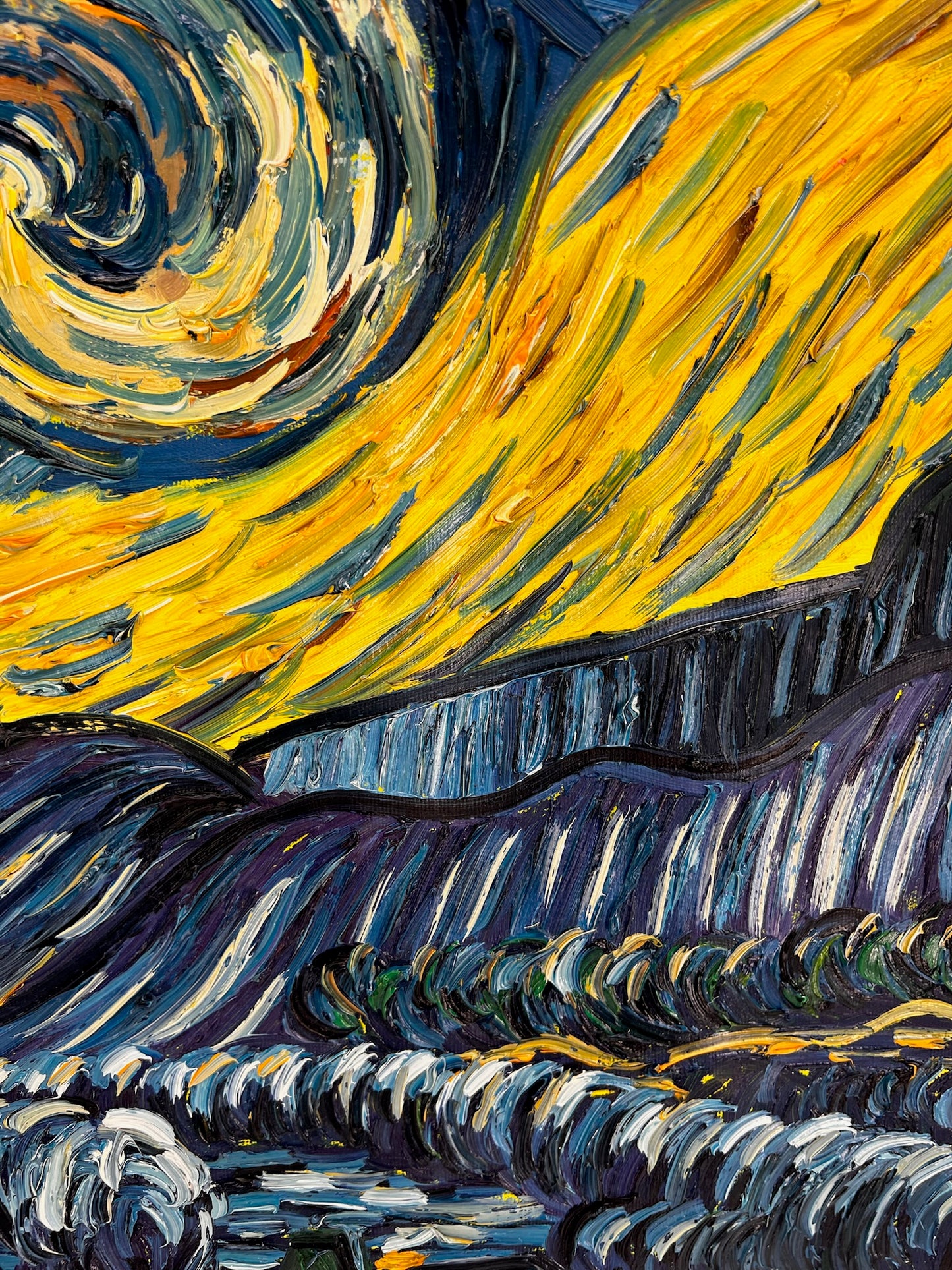 Dipinto a olio su tela ‘Notte stellata’ dipinto a mano – Van Gogh post-impressionismo (92 × 73 cm)