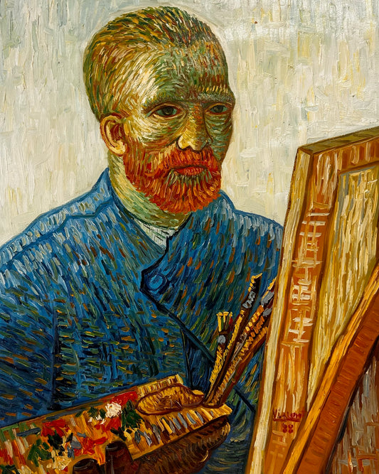 Dipinto a olio dipinto a mano in stile Van Gogh: Autoritratto con l'asinello (60,5 × 50,5 cm) – Tela arrotolata