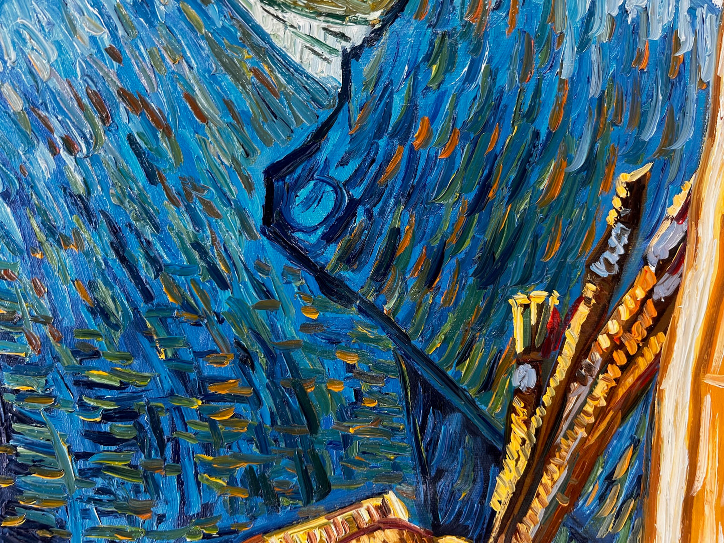 Dipinto a olio dipinto a mano in stile Van Gogh: Autoritratto con l'asinello (60,5 × 50,5 cm) – Tela arrotolata