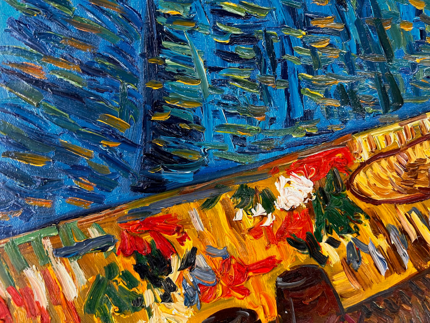Dipinto a olio dipinto a mano in stile Van Gogh: Autoritratto con l'asinello (60,5 × 50,5 cm) – Tela arrotolata