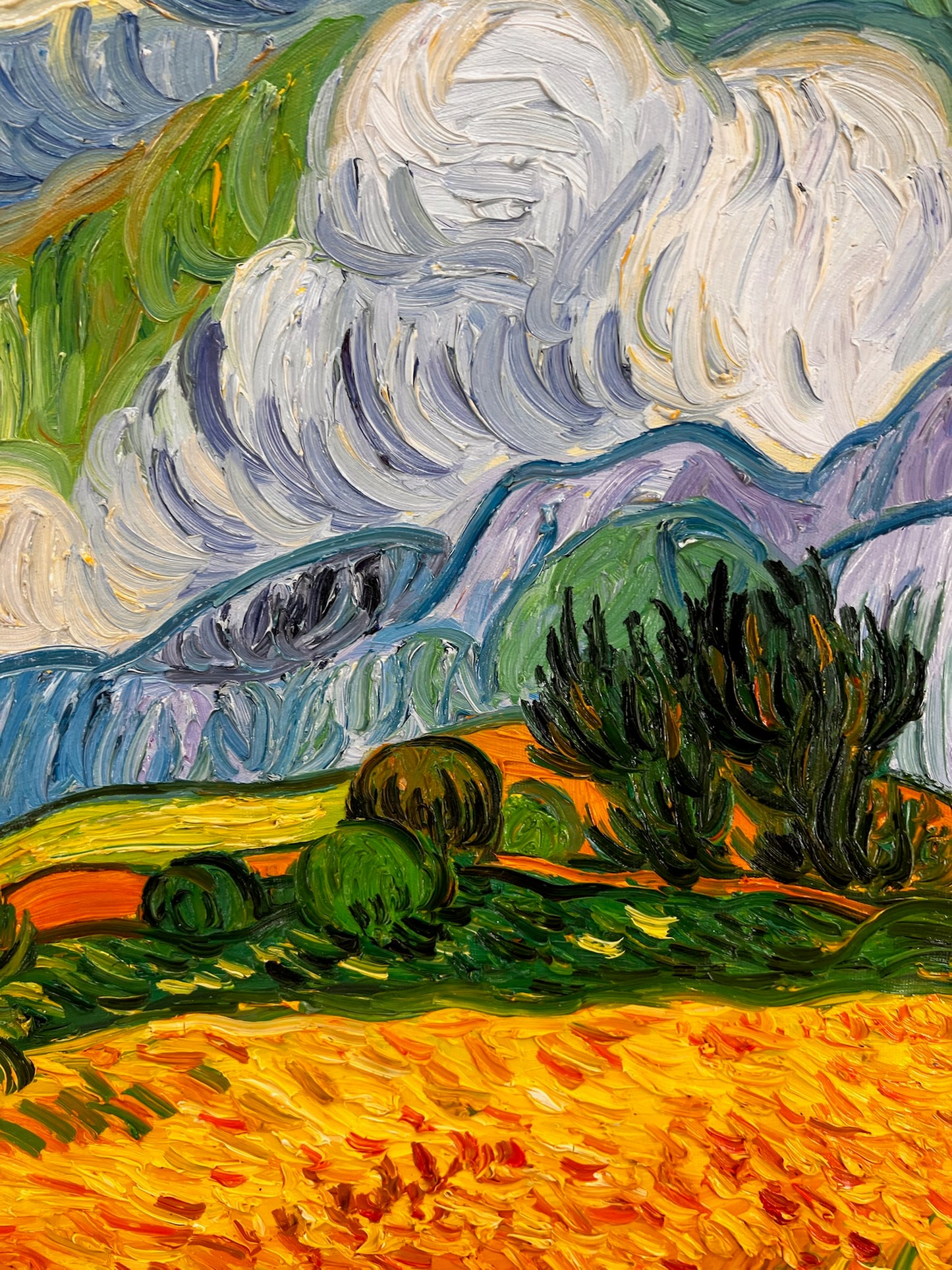 Dipinto a mano di Van Gogh Campo di grano con cipressi: pittura ad olio post-impressionista su tela