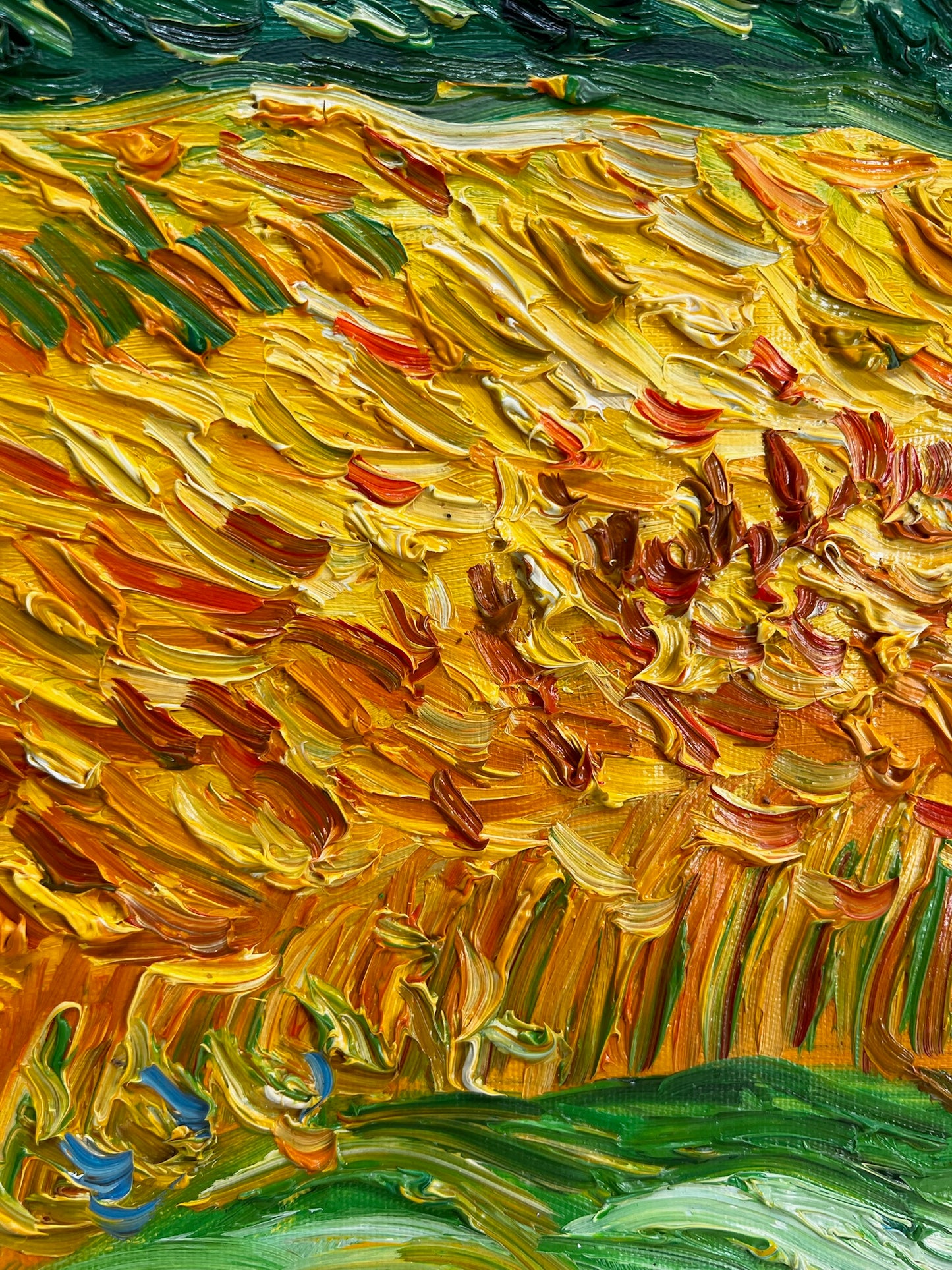 Dipinto a mano di Van Gogh Campo di grano con cipressi: pittura ad olio post-impressionista su tela