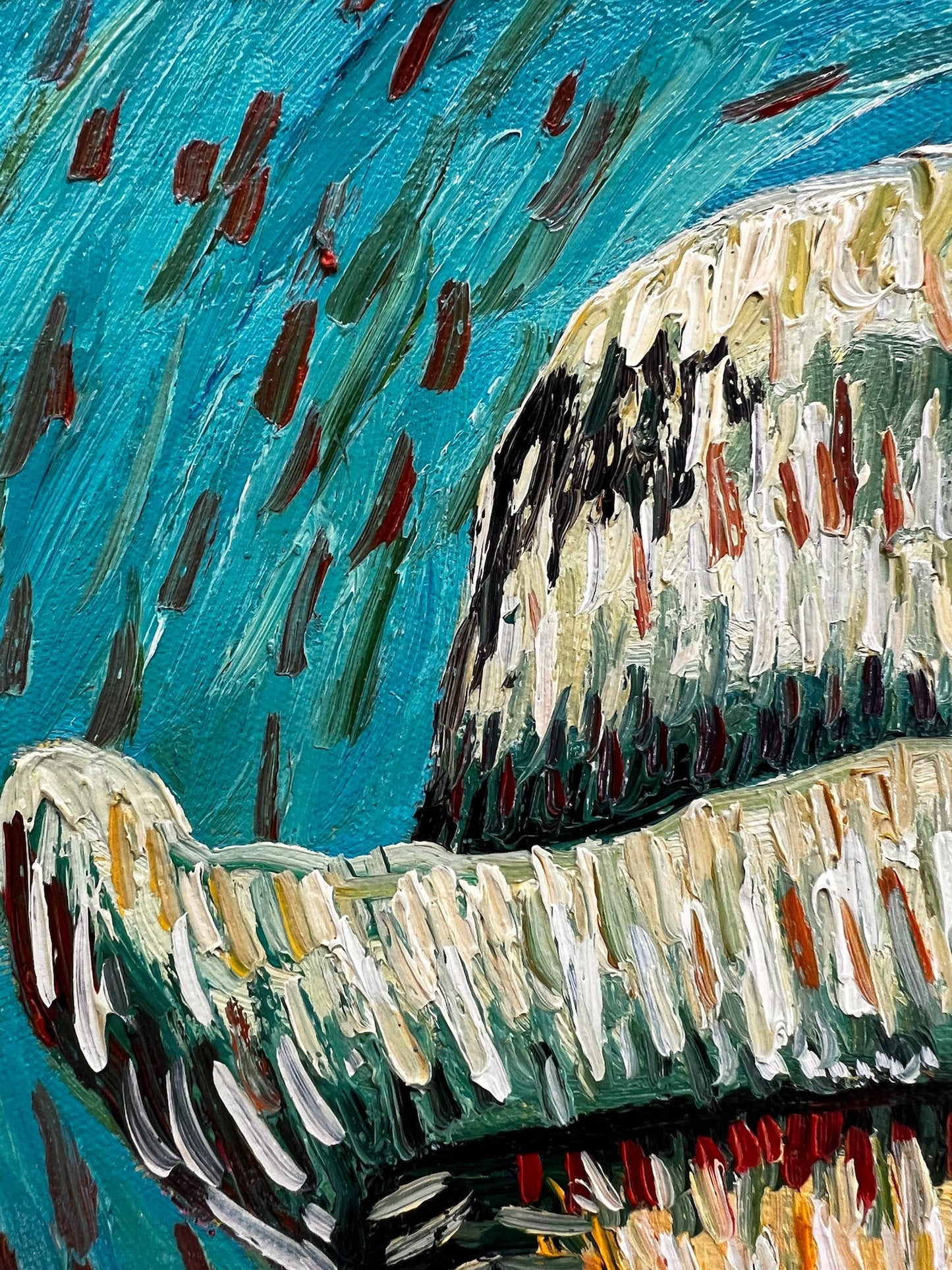 Dipinto a olio dipinto a mano in stile Van Gogh: Autoritratto con cappello di feltro grigio (54 × 65 cm)