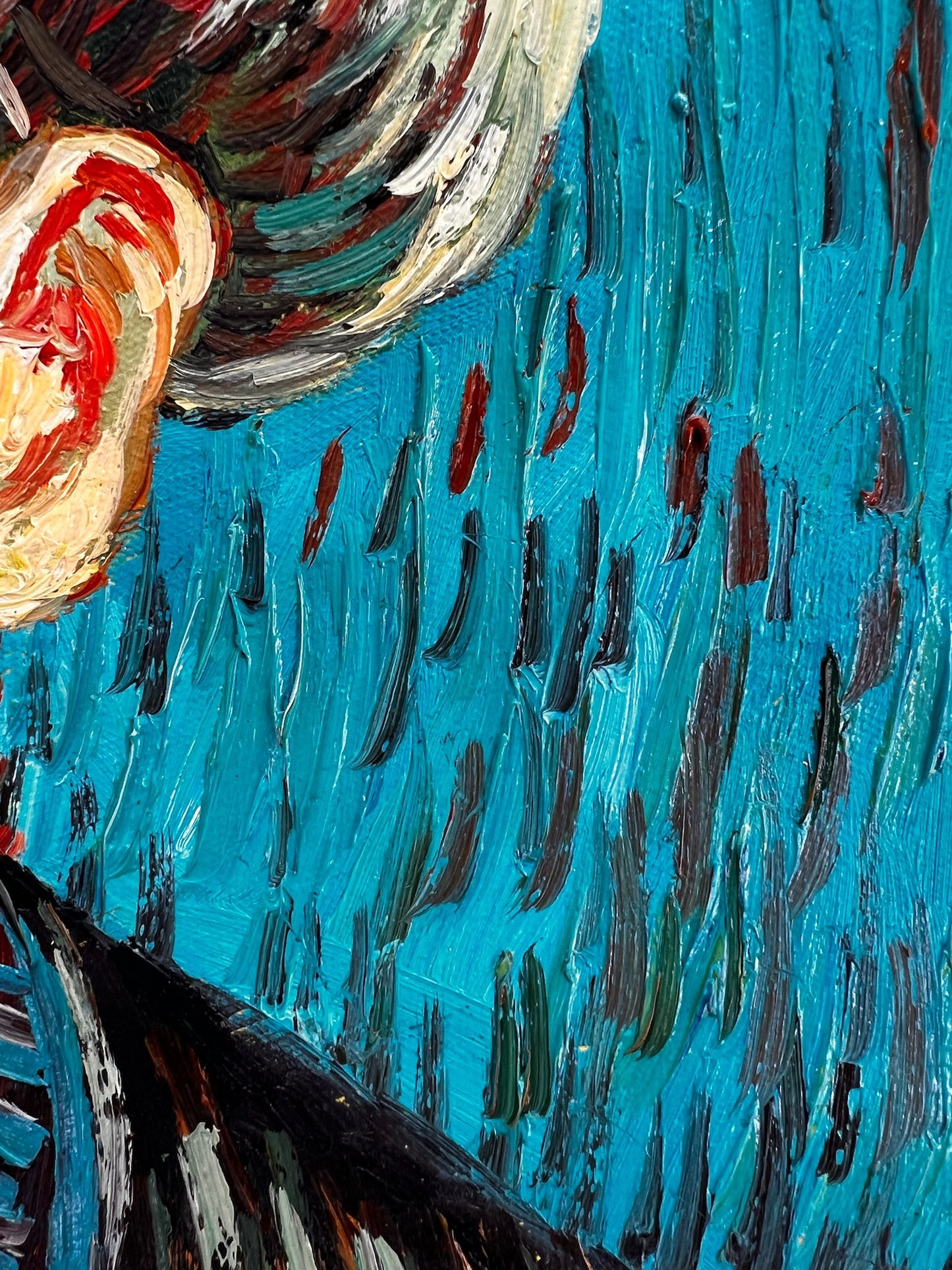 Dipinto a olio dipinto a mano in stile Van Gogh: Autoritratto con cappello di feltro grigio (54 × 65 cm)