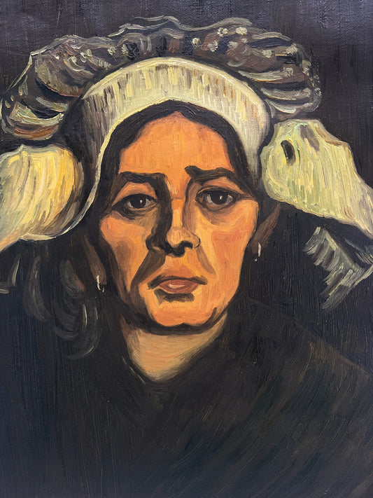 Testa di donna (secondo Vincent van Gogh) – Dipinto a olio su tela dipinto a mano (42,7 × 33,5 cm)