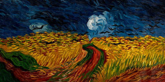 Campo di grano con corvi – Pittura a olio espressionista su tela (50,5 × 103 cm)